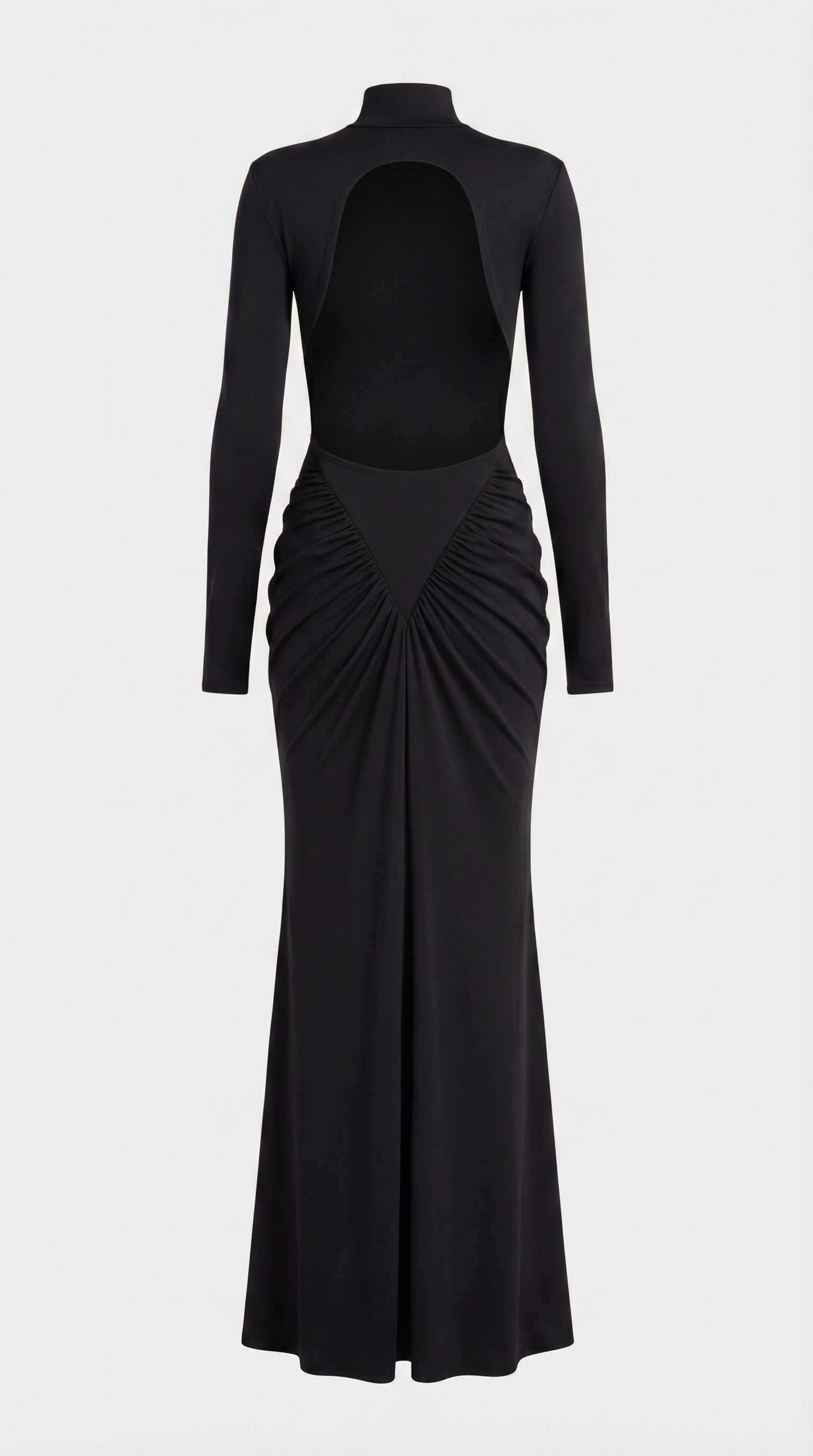 Aret - Ruched Cut-Out Mock-Neck Maxi Dress Black
