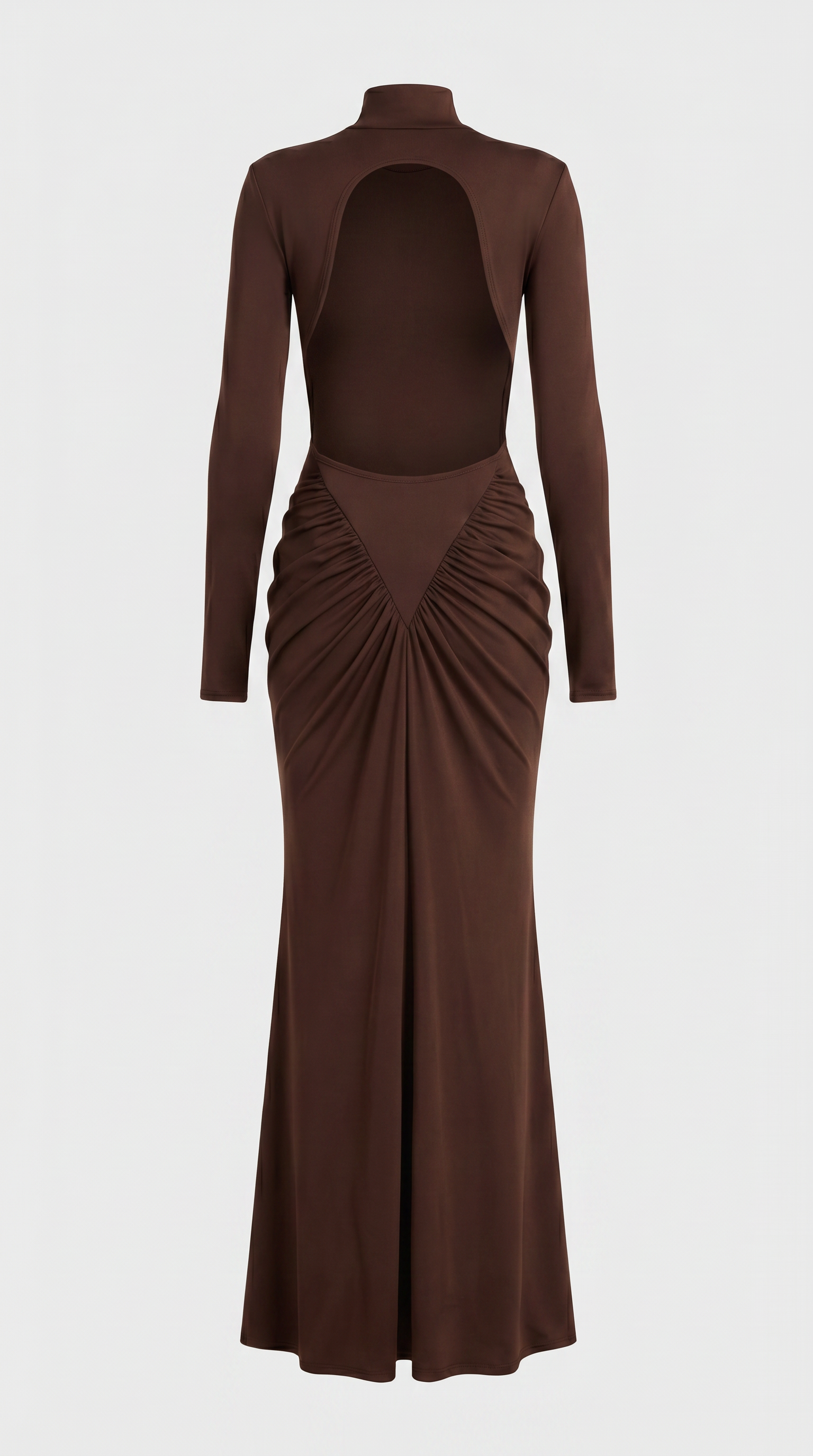Aret - Raffung Cut-Out Mock-Neck Maxikleid Braun