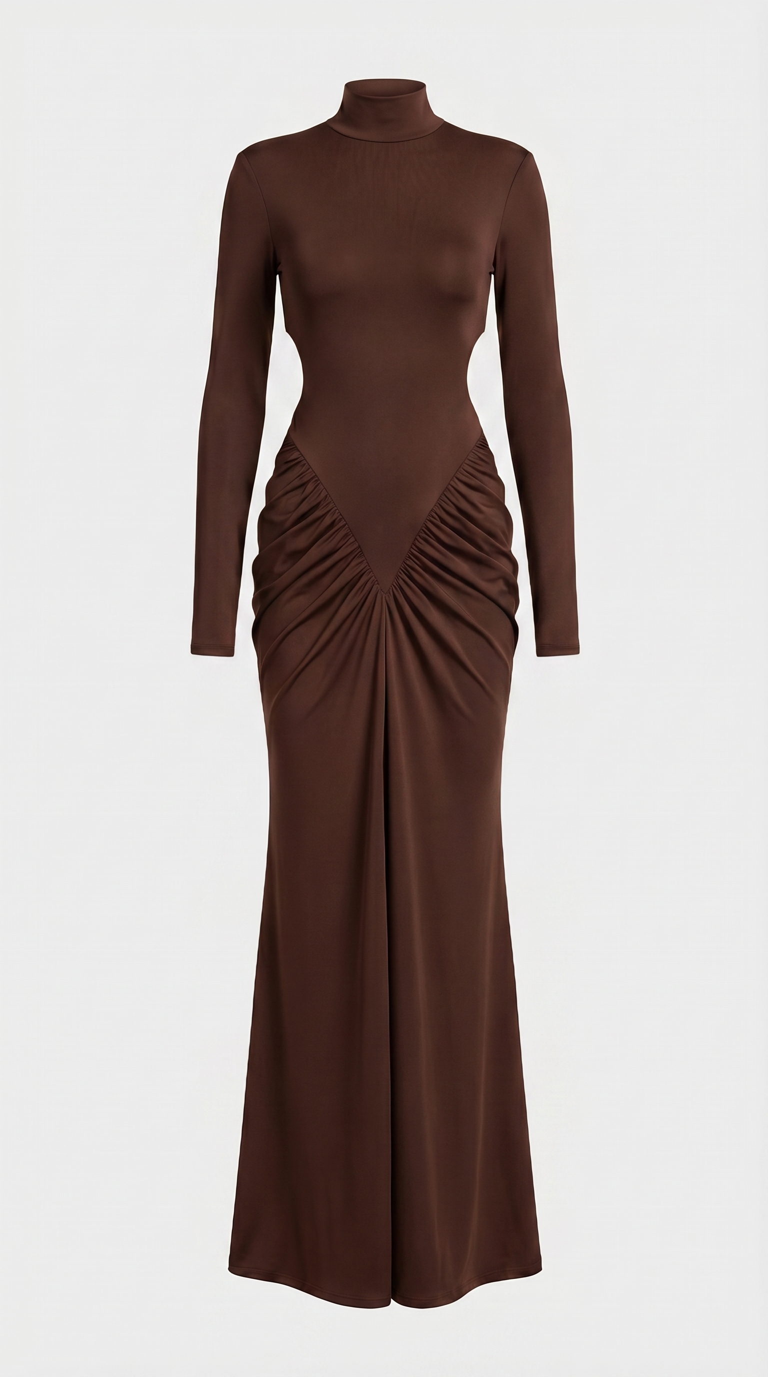 Aret - Raffung Cut-Out Mock-Neck Maxikleid Braun