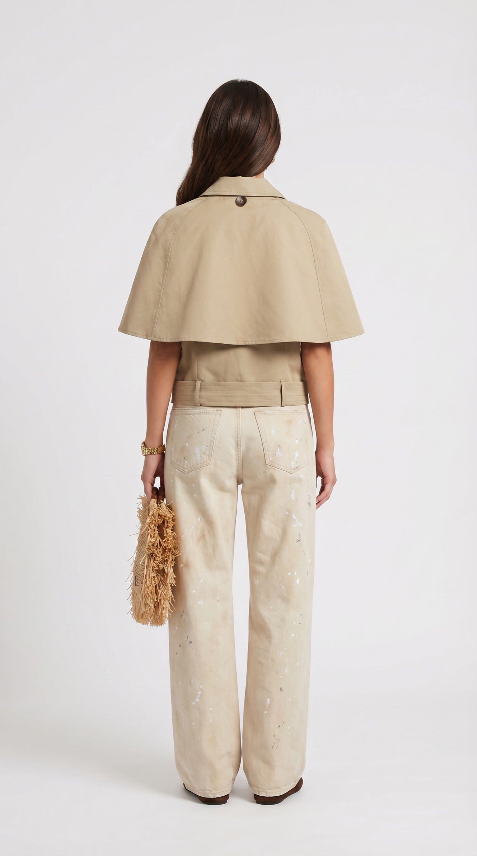 Arce - Cropped Trench Cape with Belted Waist