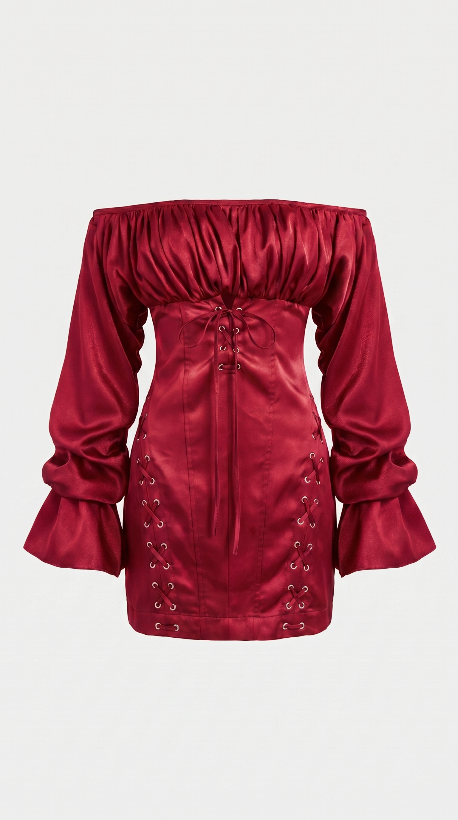 Diana - Off-the-Shoulder Lace-Up Corset Mini Dress Red