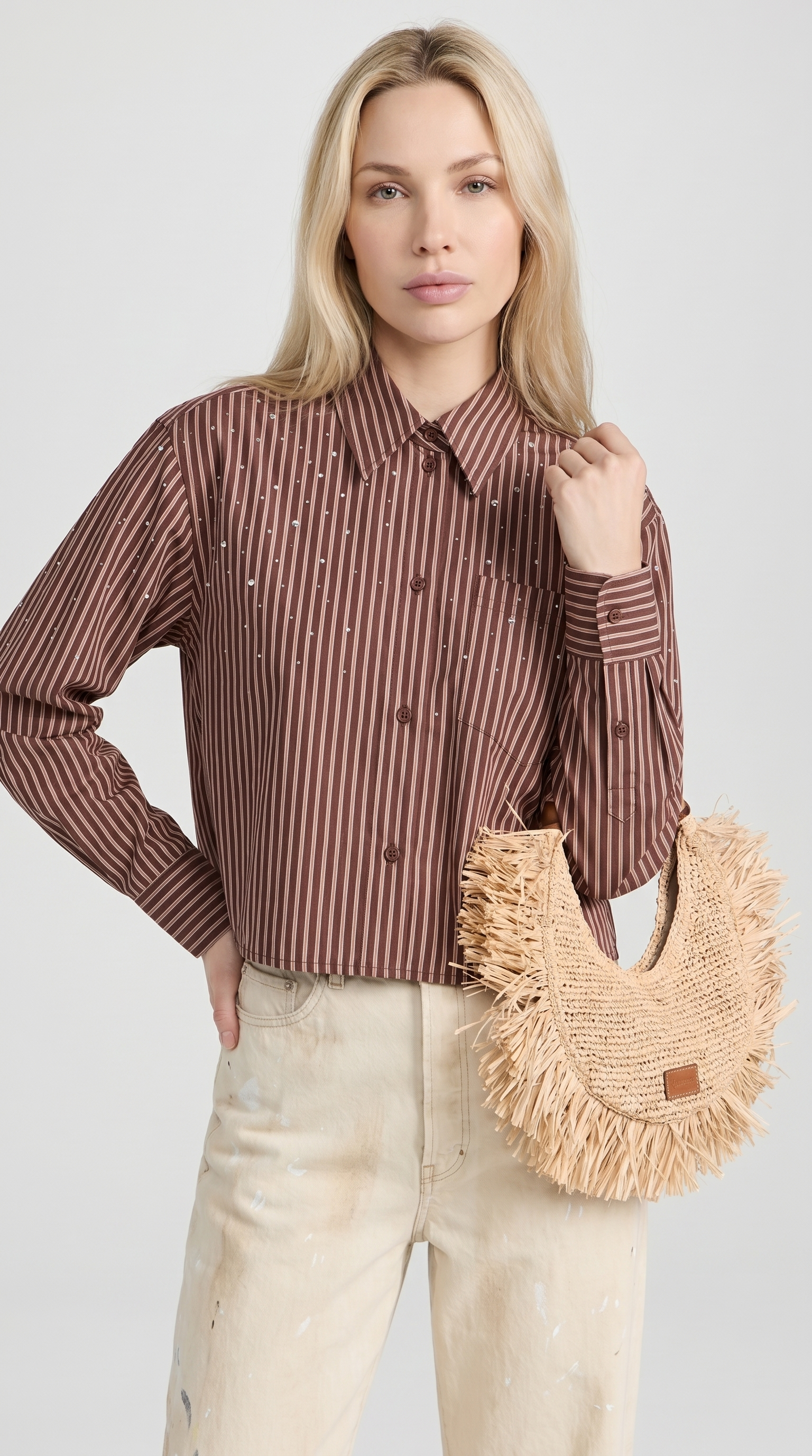 Bita - Camicia Corta a Righe con Dettaglio Schizzi di Vernice