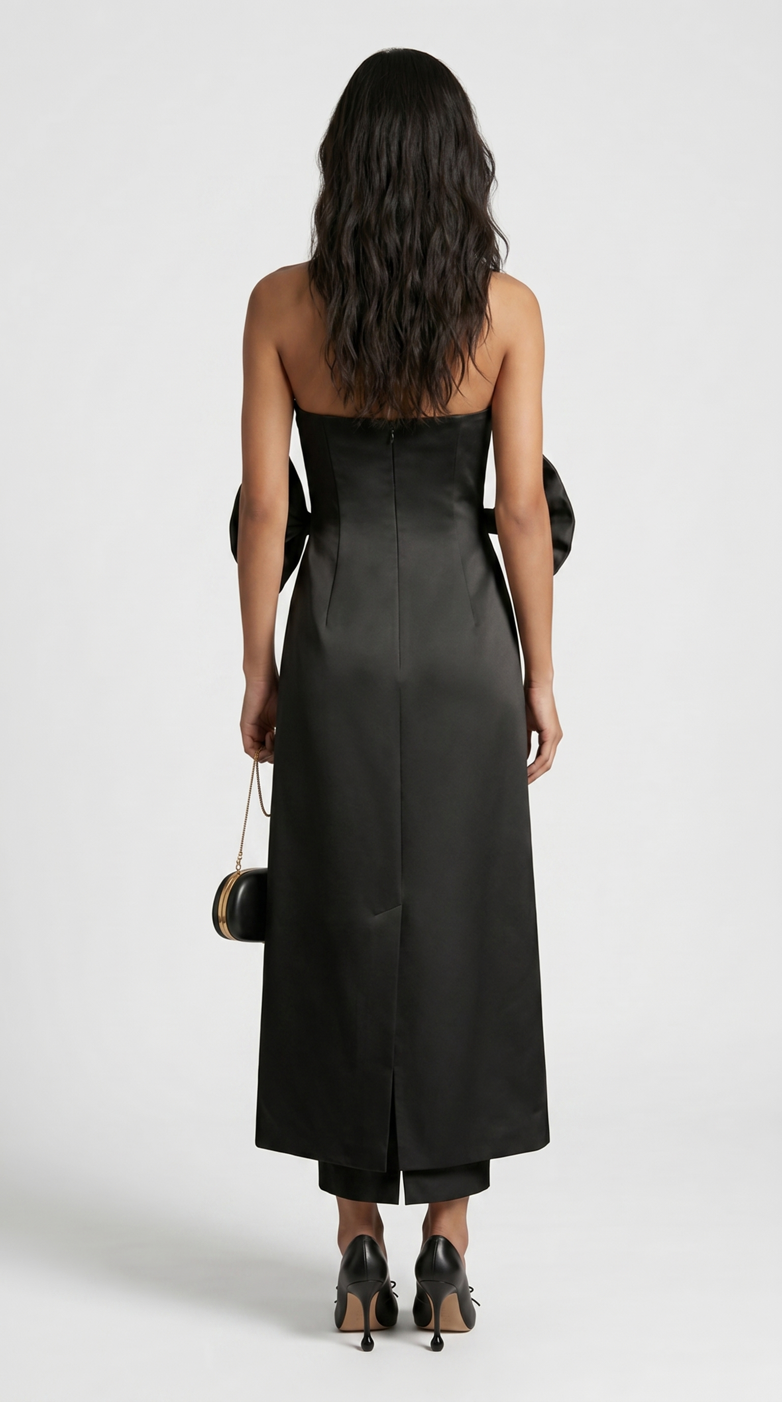 Keli - Double-Bow Strapless Column Maxi Dress Black