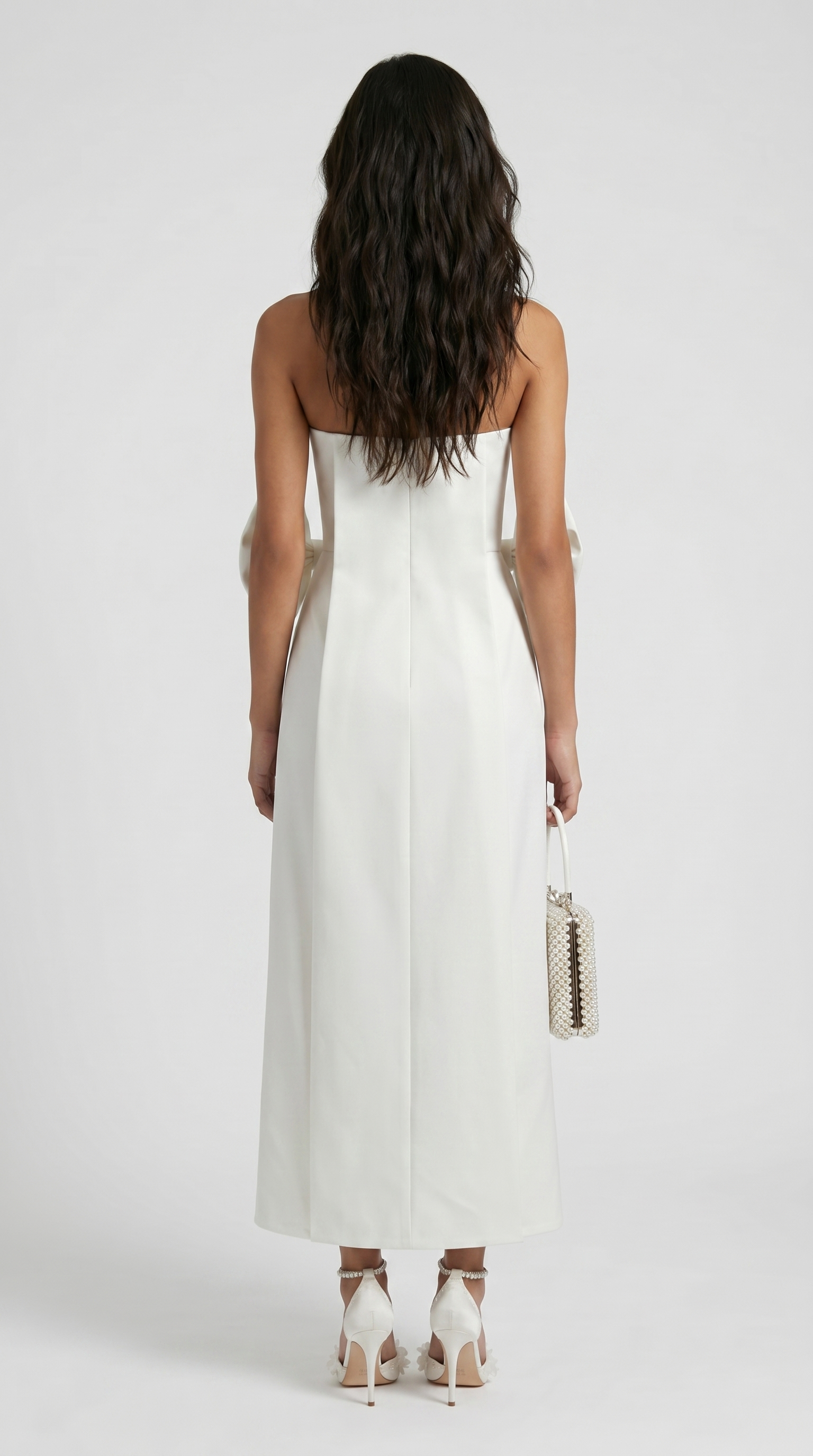 Keli - Dreifach-Schleifen trägerloses Säulen-Maxikleid Weiß