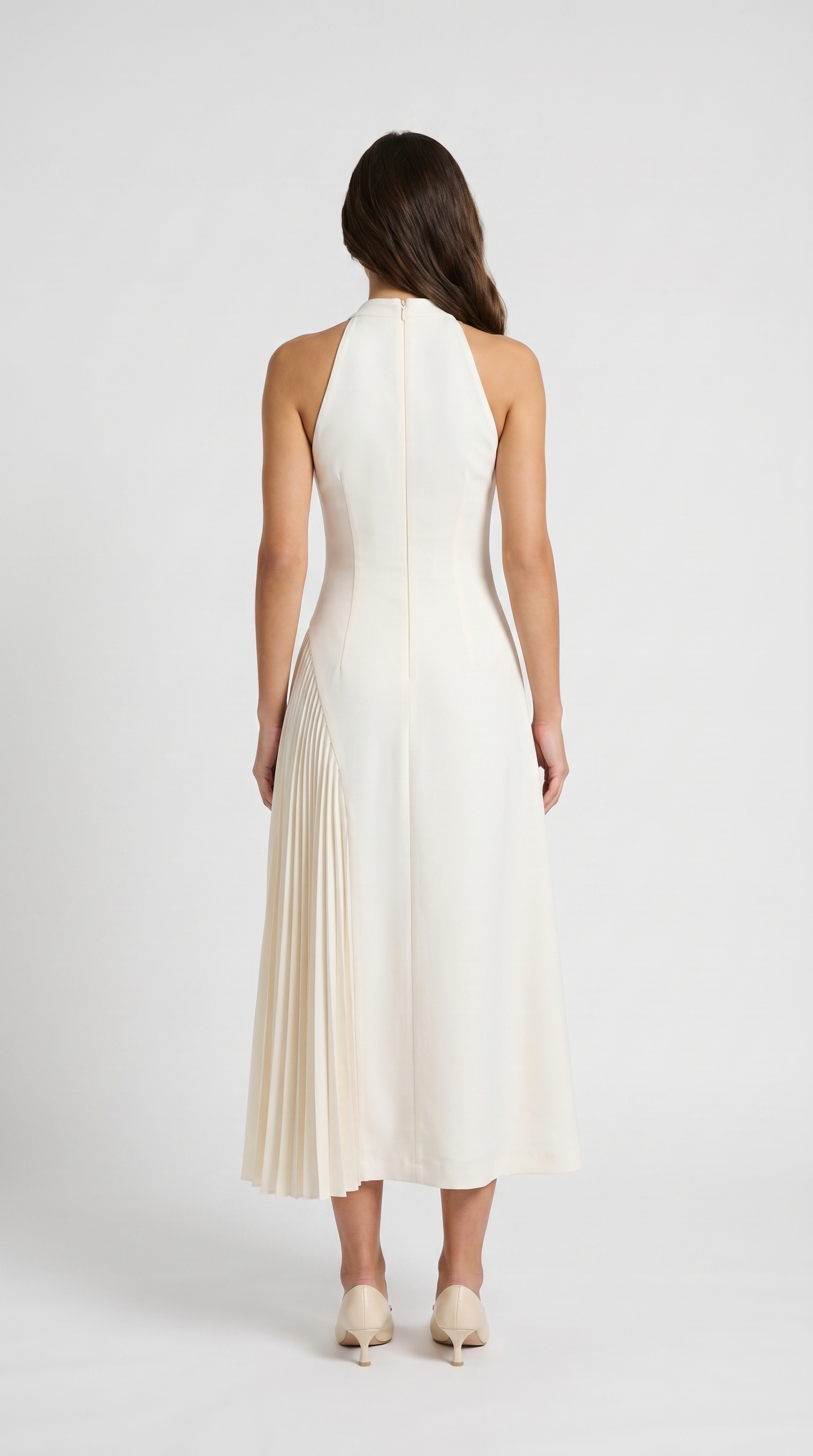 Ota - Pleated Halter Midi Dress with Keyhole Detail