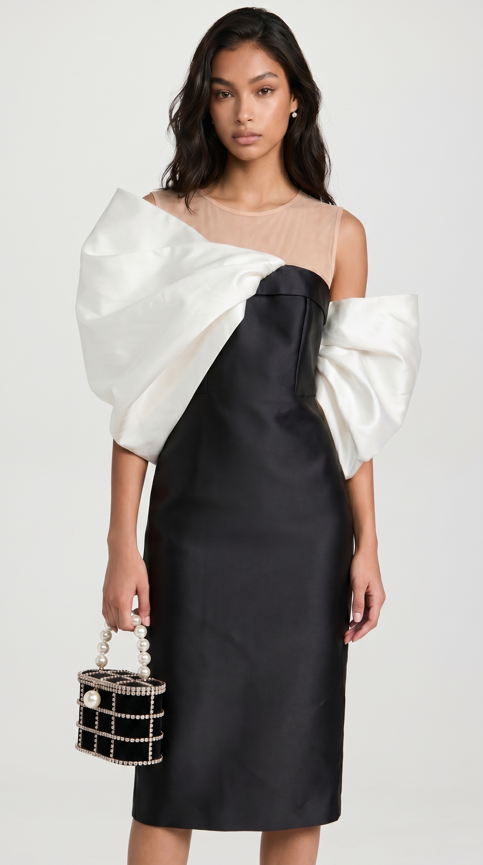 Modis - Sculptural Bow One-Shoulder Midi Dress Black
