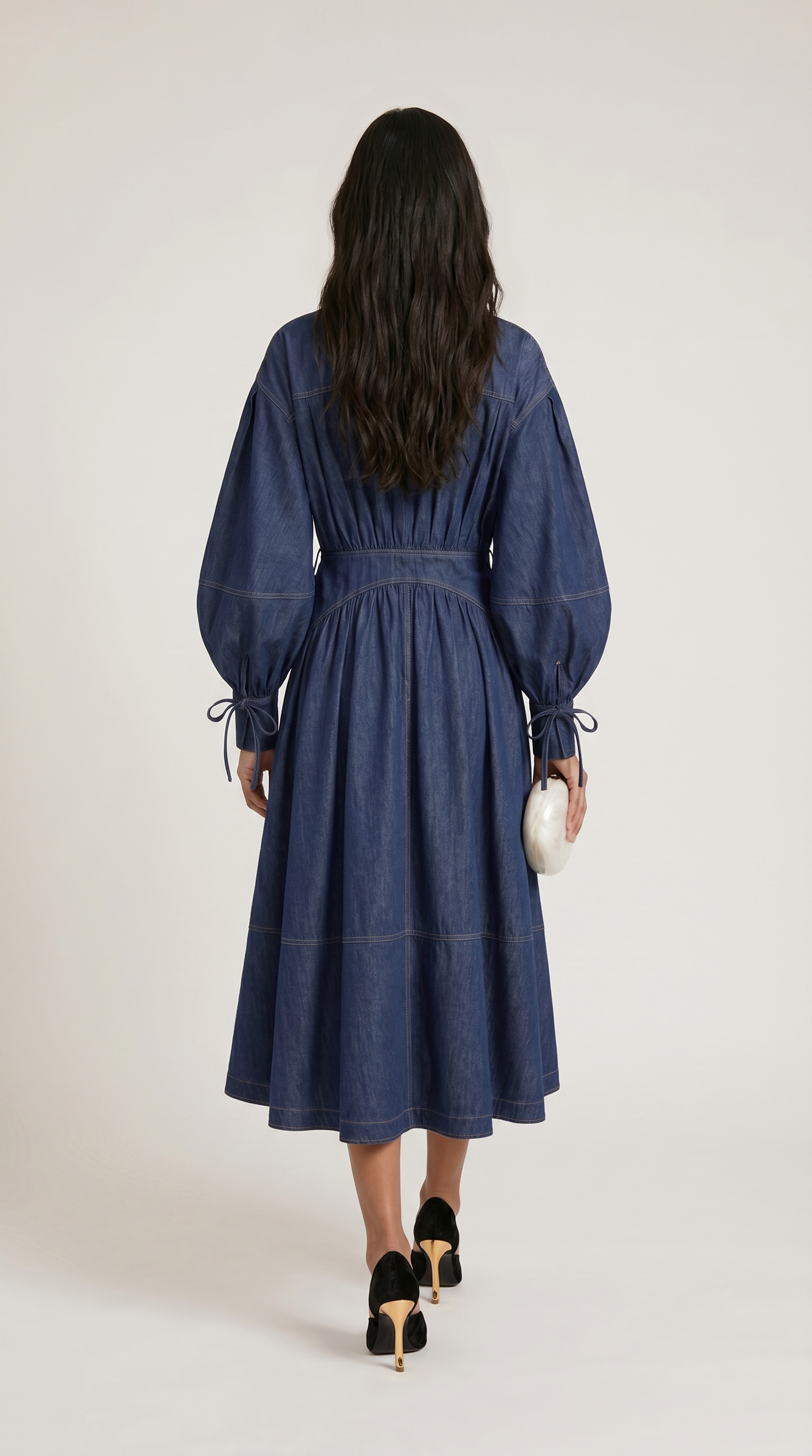 Sillo - Long Oversized Sleeves Dress Navy Blue Denim