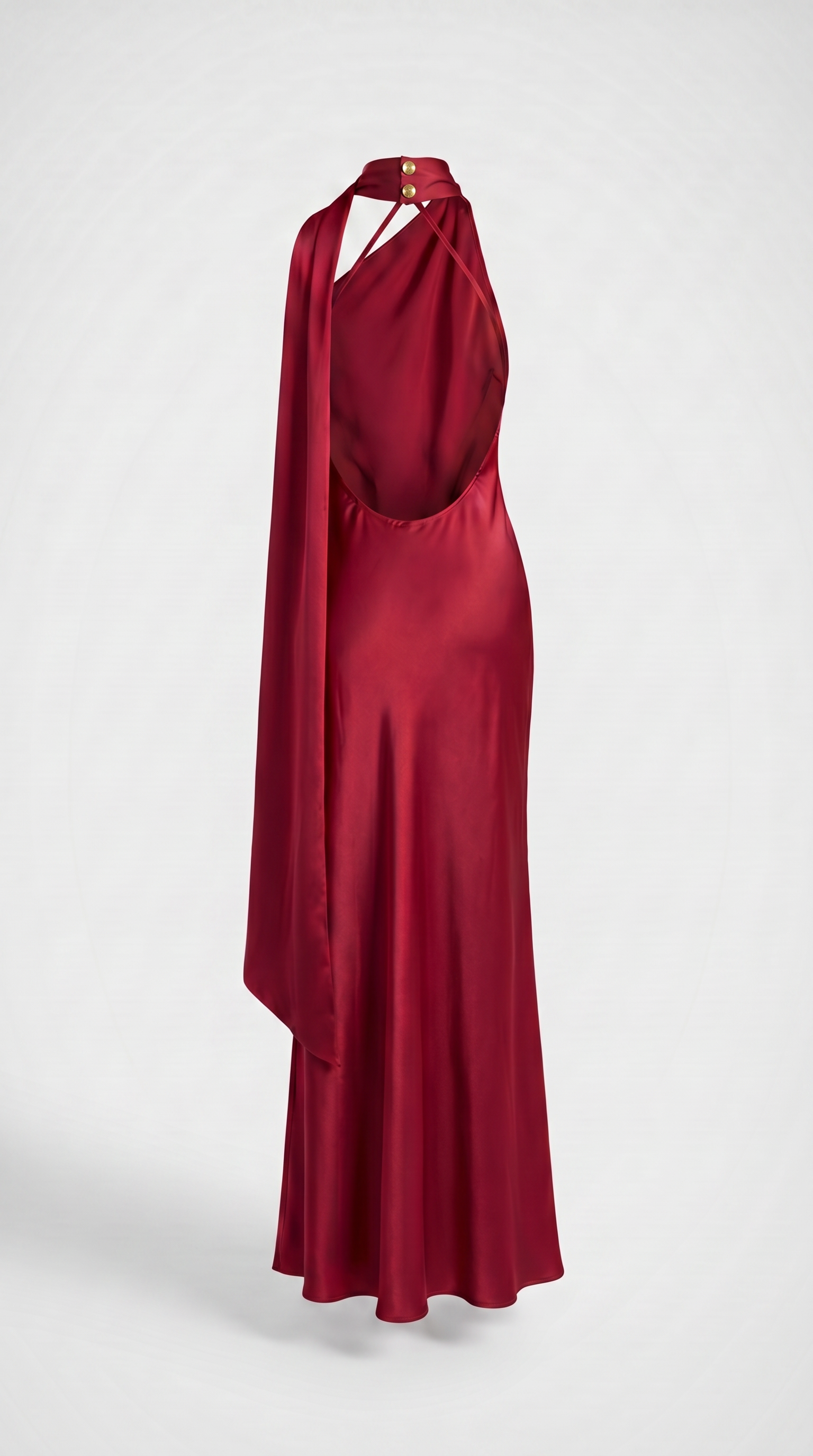 Iris - Robe de soirée élégante en satin à licou avec ruban rouge vin
