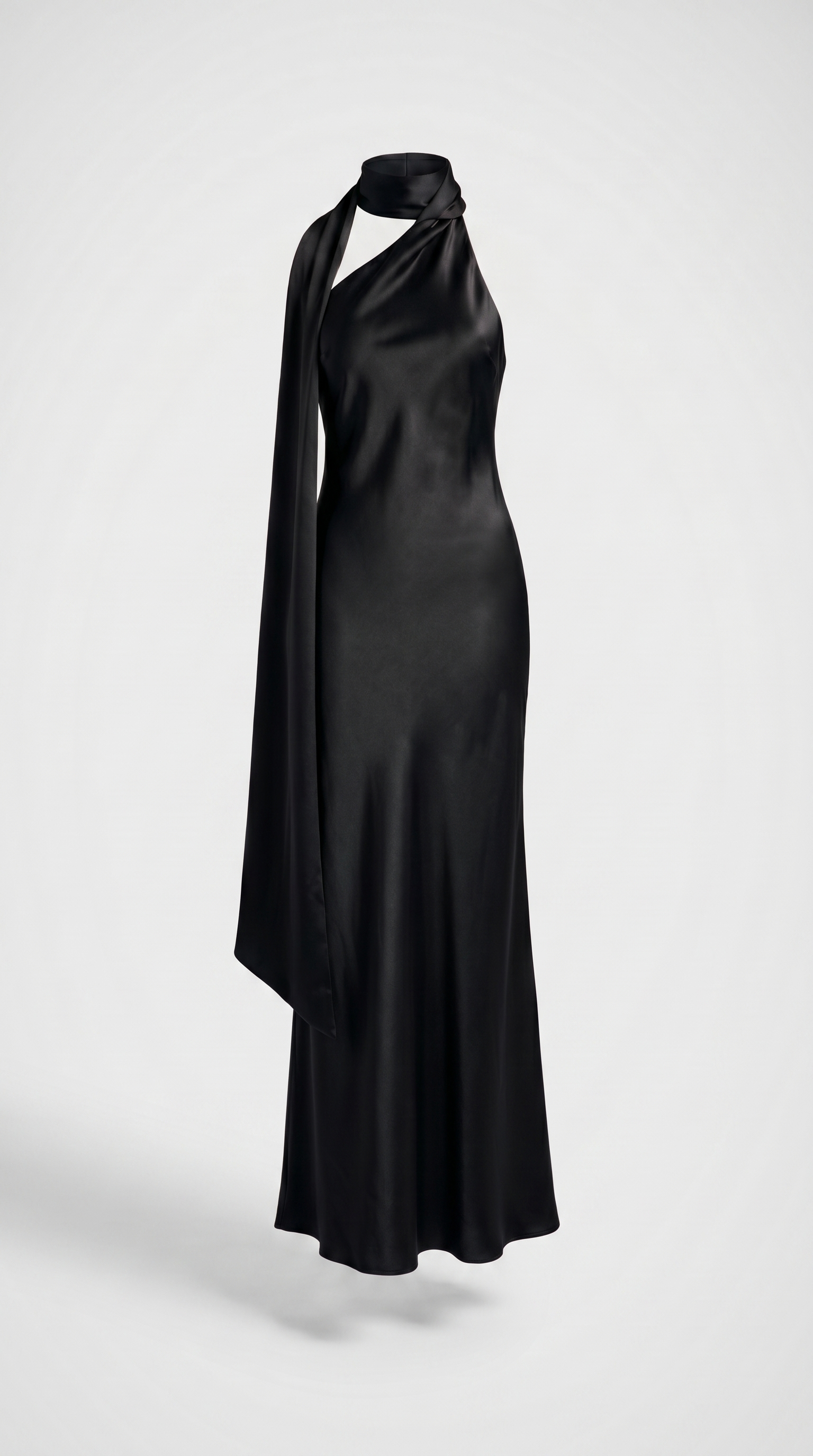 Iris - Elegant Ribbon Halter Satin Party Dress Black