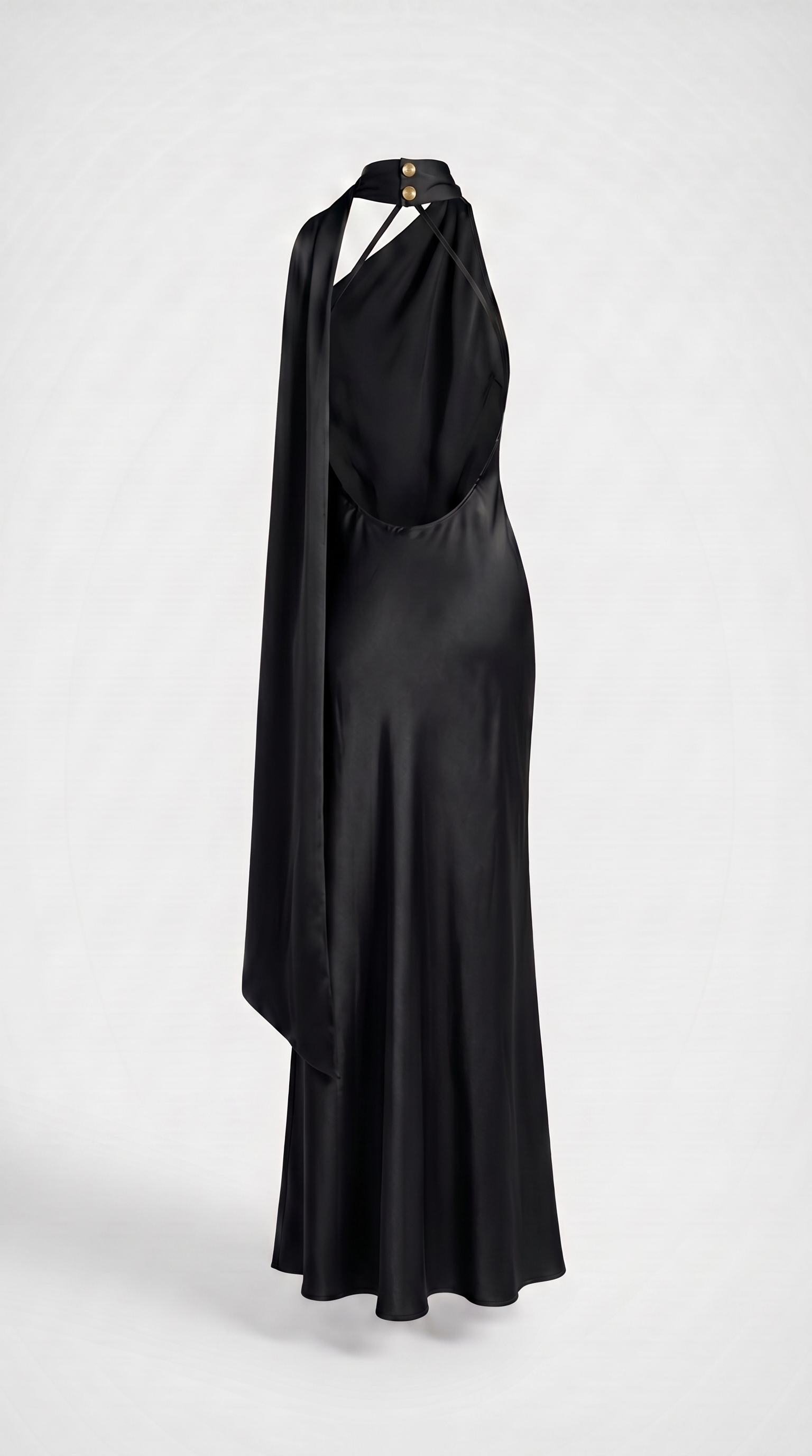Iris - Elegantes Satin-Party-Kleid mit Band-Halter Schwarz