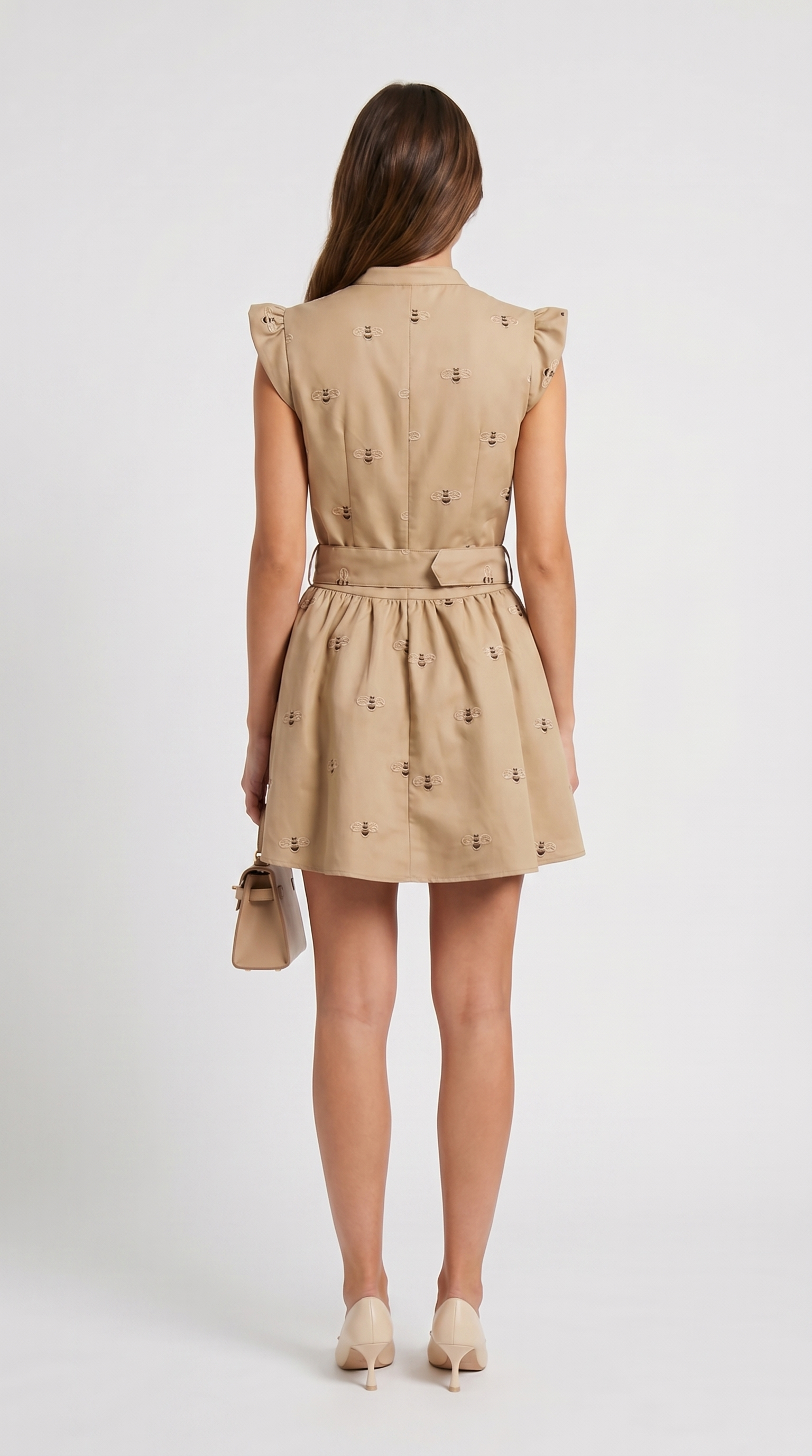 Ostra - Embroidered Bee Utility Mini Dress Khaki