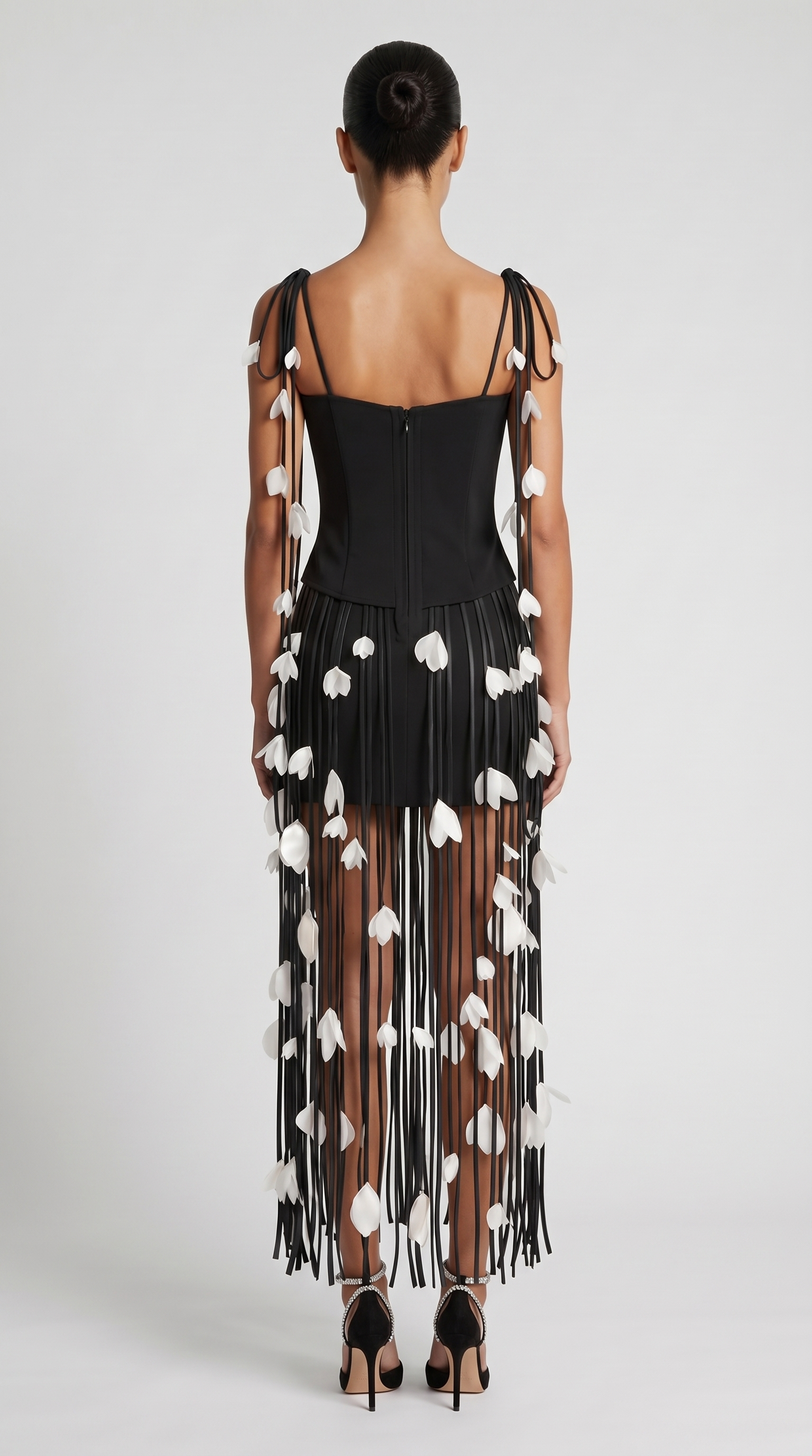 Dolly - Petal-Embellished Fringe Corset Maxi Dress
