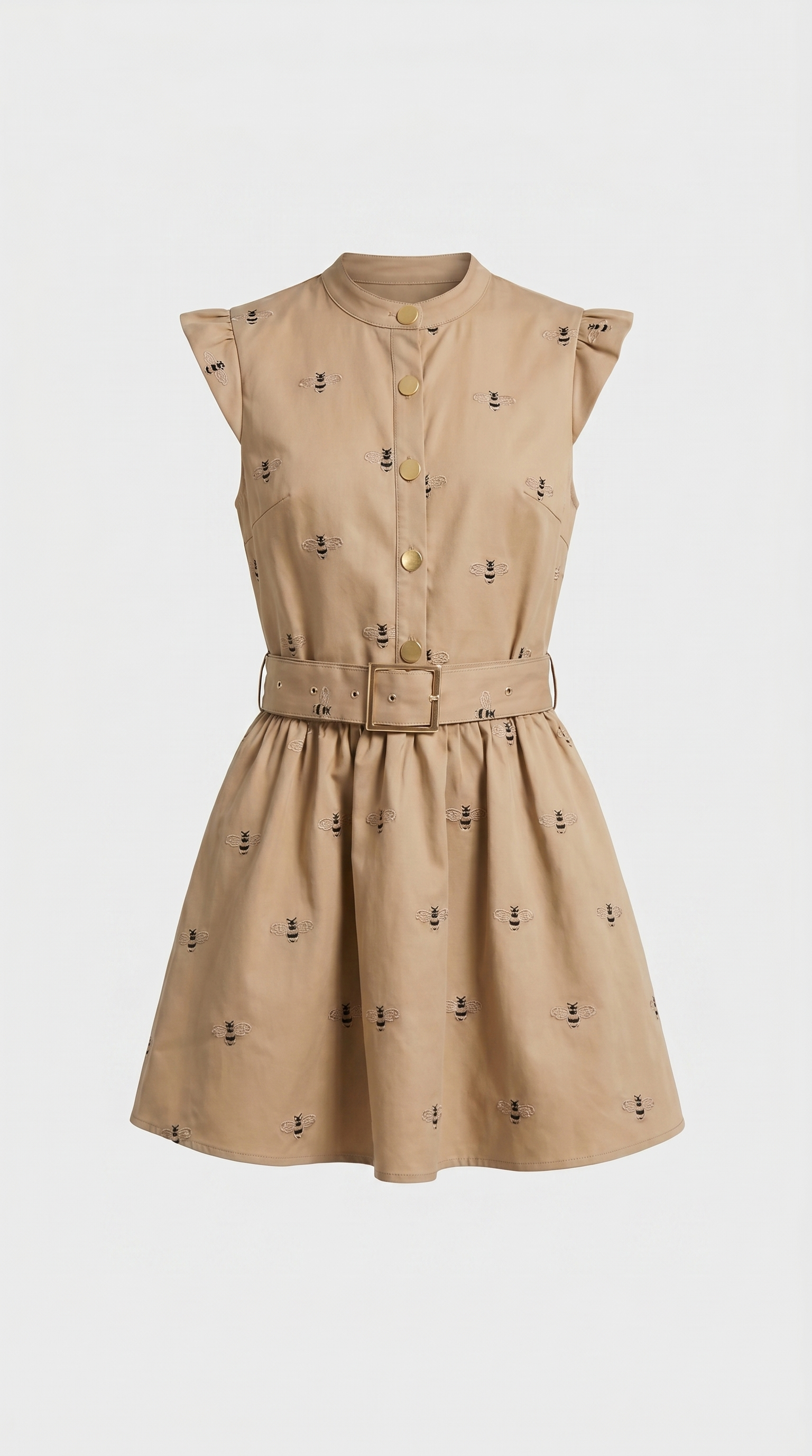 Ostra - Mini vestido utilitario con abeja bordada caqui