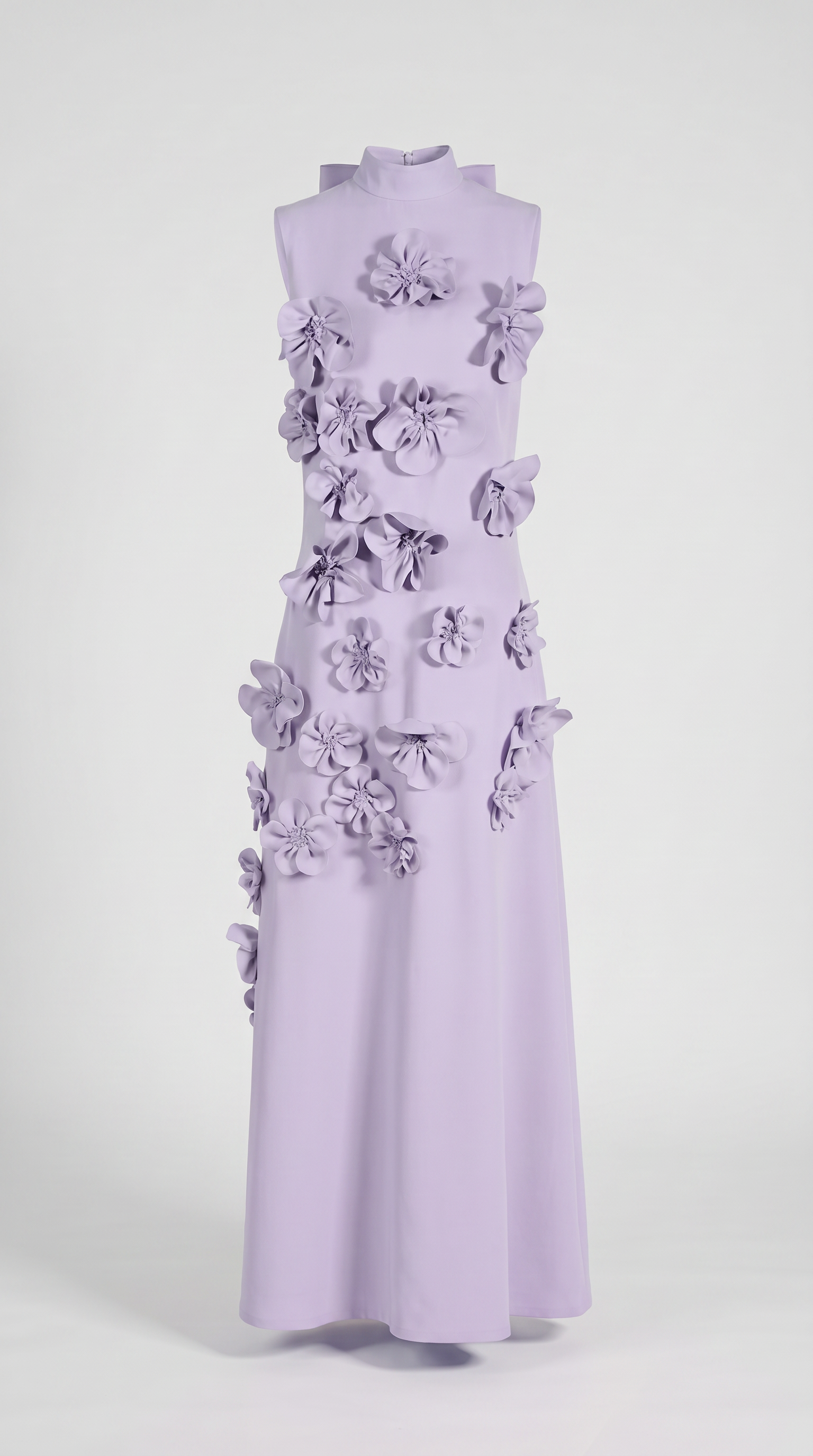 Robe longue à col montant et appliqués floraux 3D Conta - Bleu