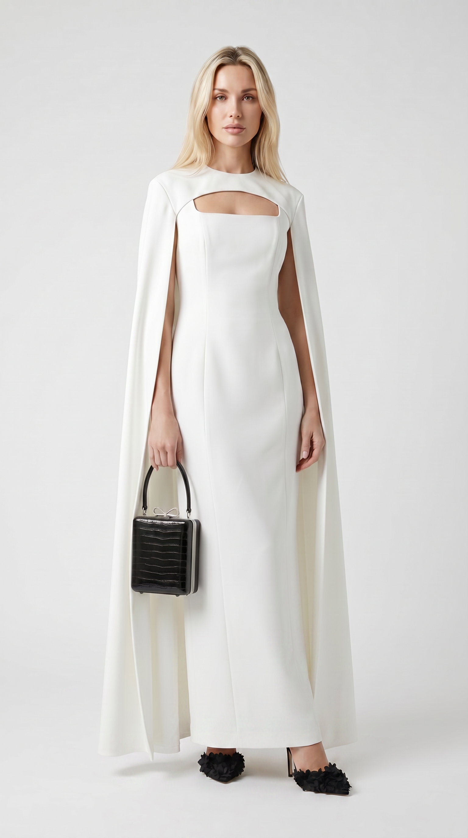 Ama - Minimalist Spliced Shawl Gown White