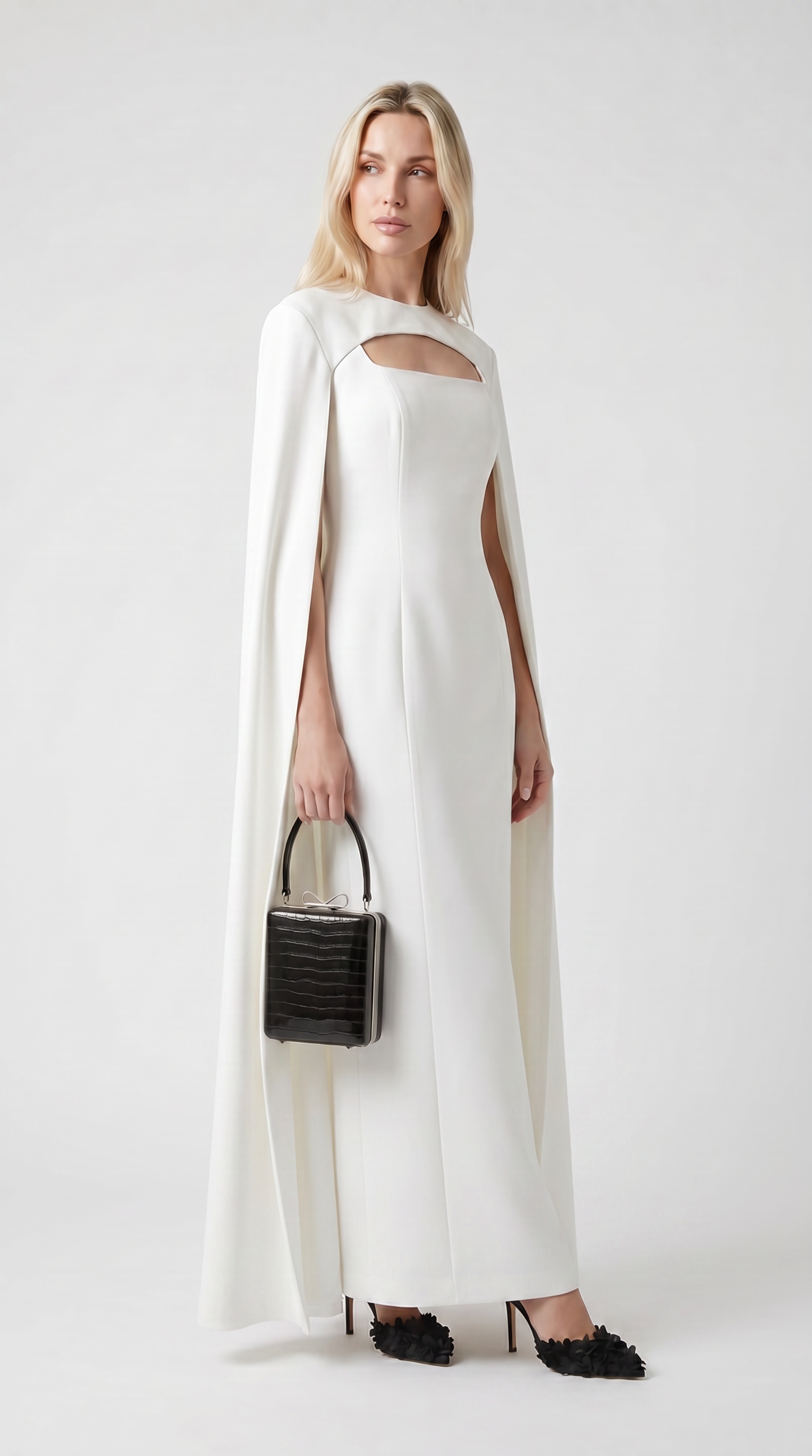 Ama - Minimalist Spliced Shawl Gown White
