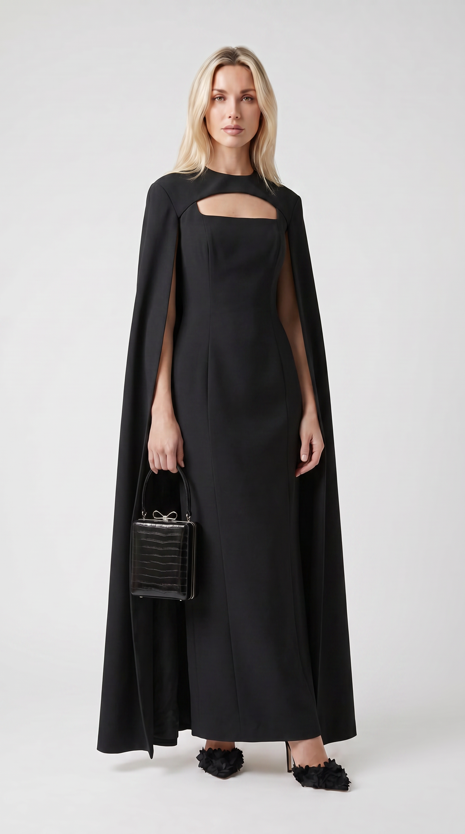 Ama - Minimalist Spliced Shawl Gown Black