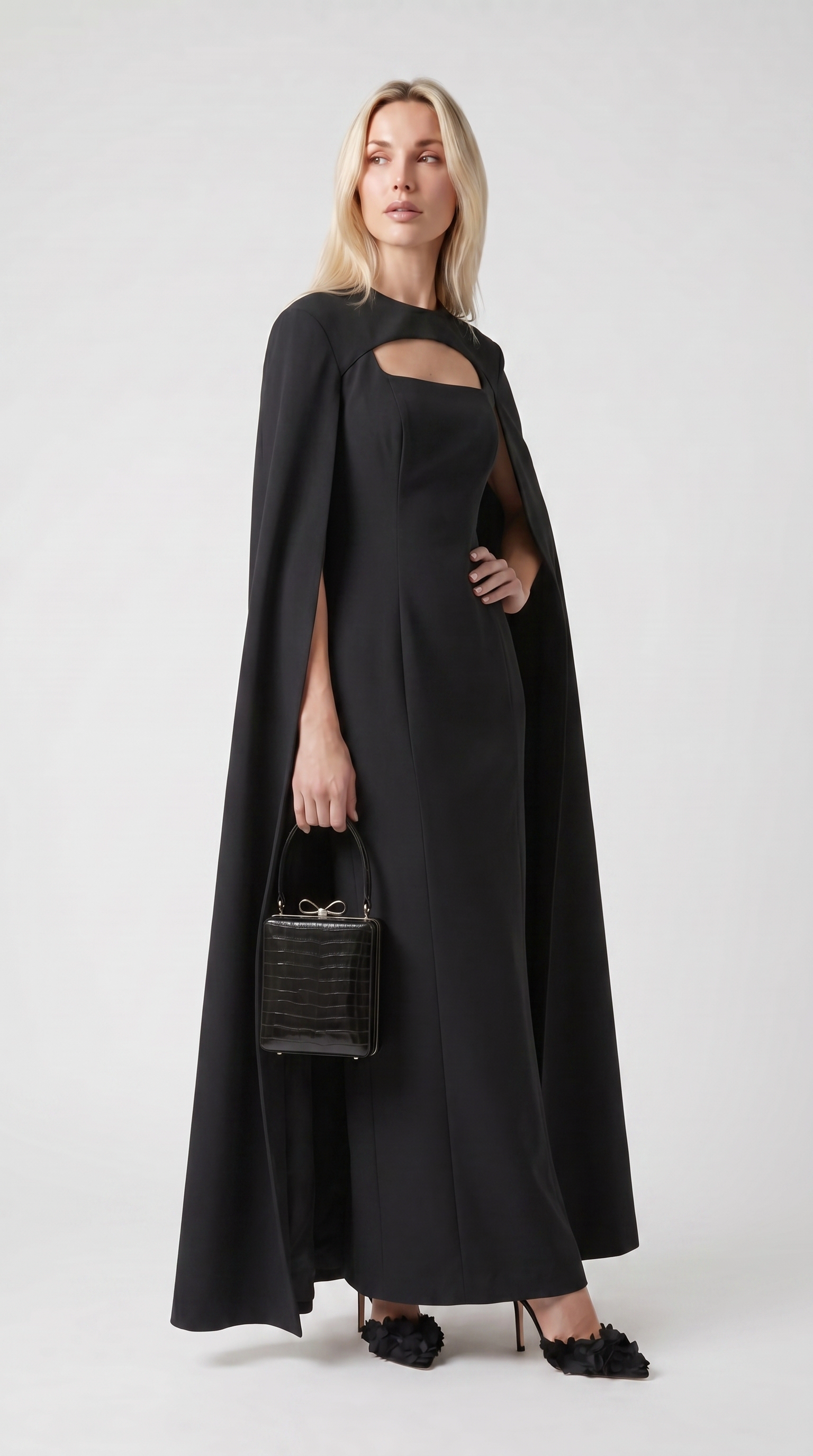 Ama - Minimalist Spliced Shawl Gown Black