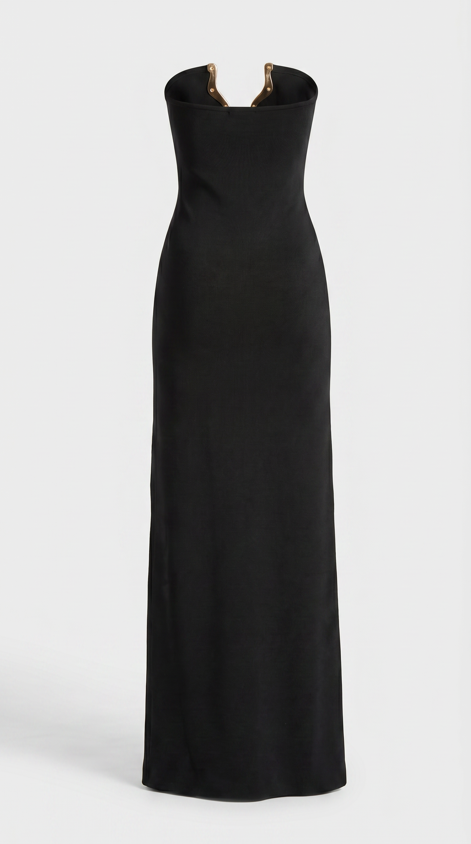 Soleil - Robe longue bustier sculpturale dorée en U