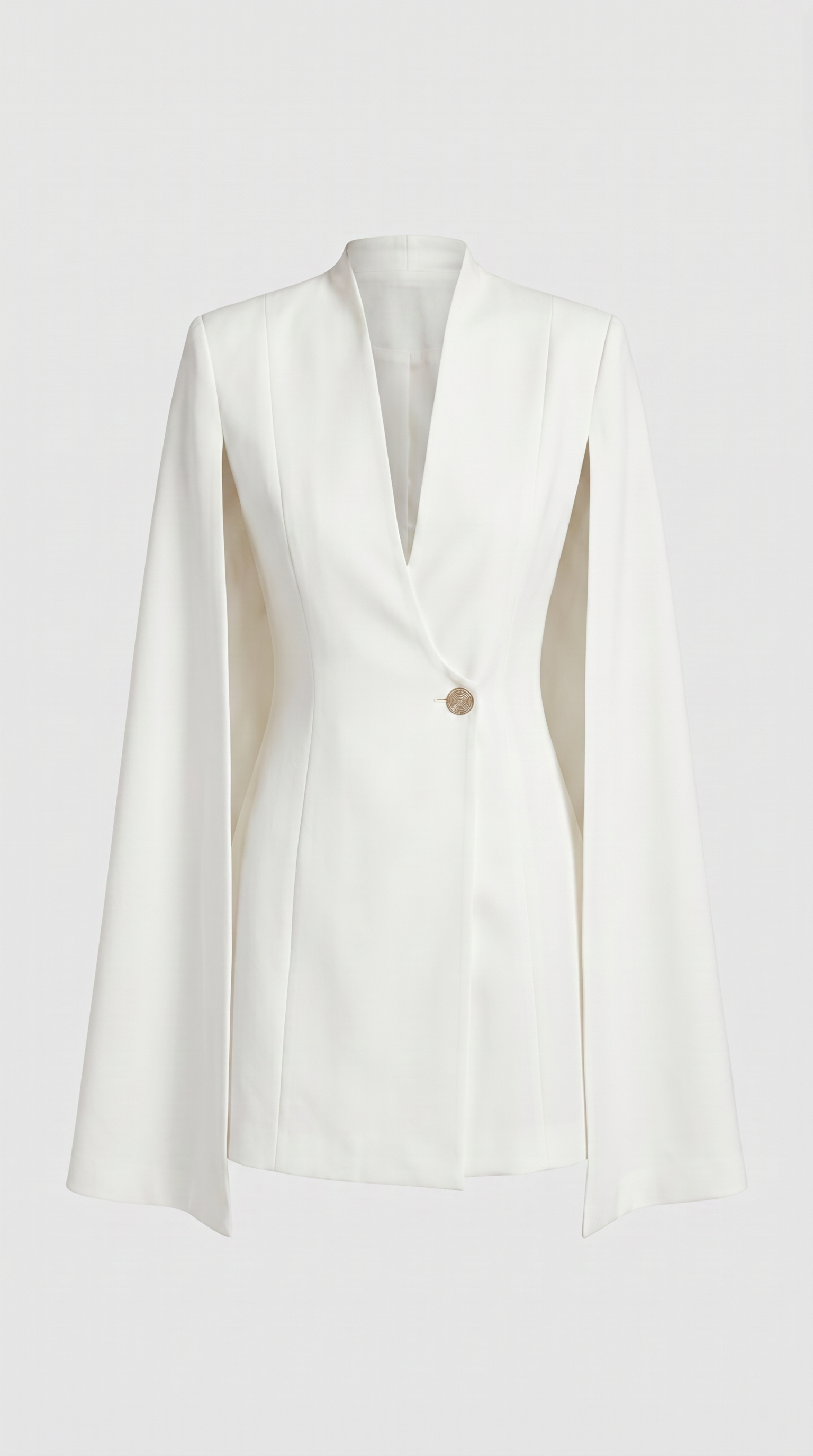 Larienne - Cape Dress with Deep V-Neckline and Statement Button White