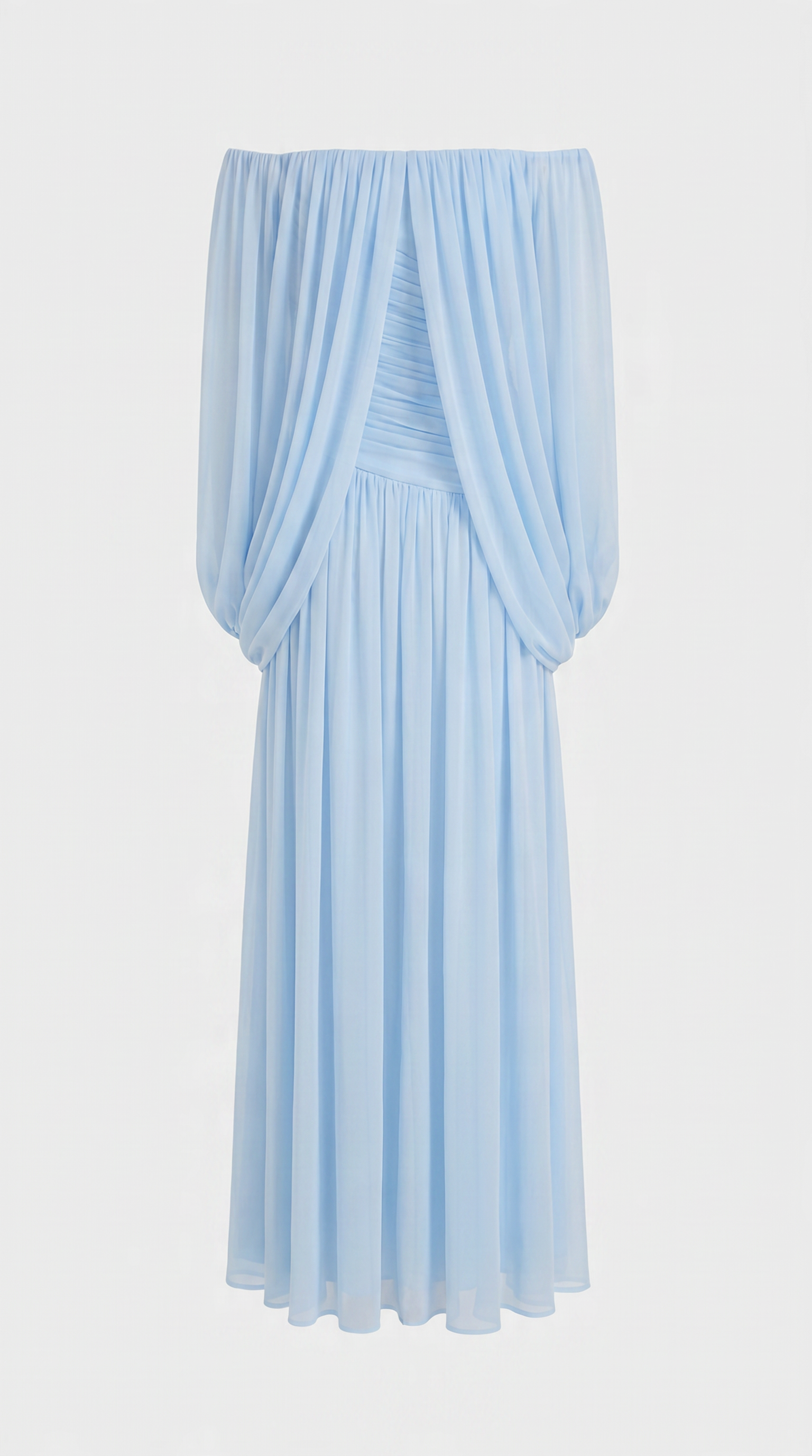 Aero - Off-the-Shoulder Draped Cape Maxi Gown Blue