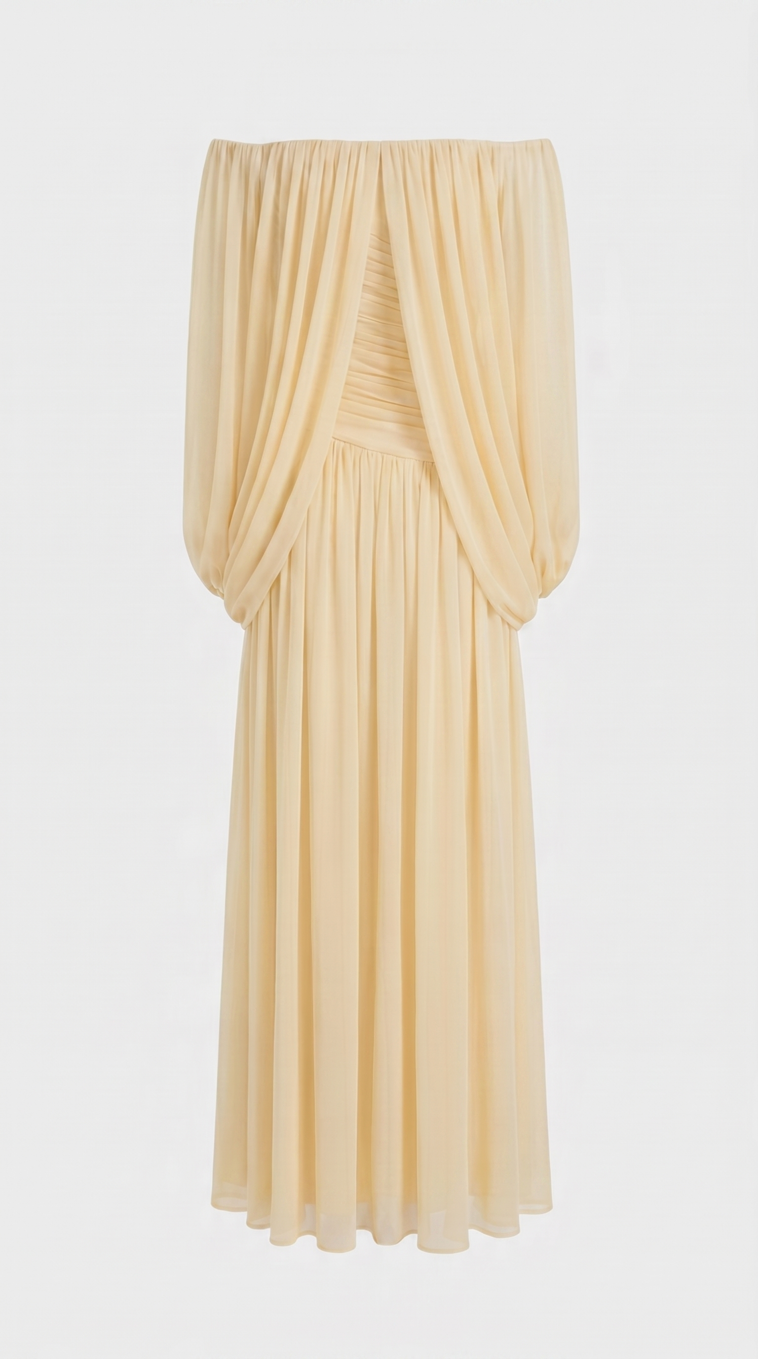 Aero - Off-the-Shoulder Draped Cape Maxi Gown Yellow