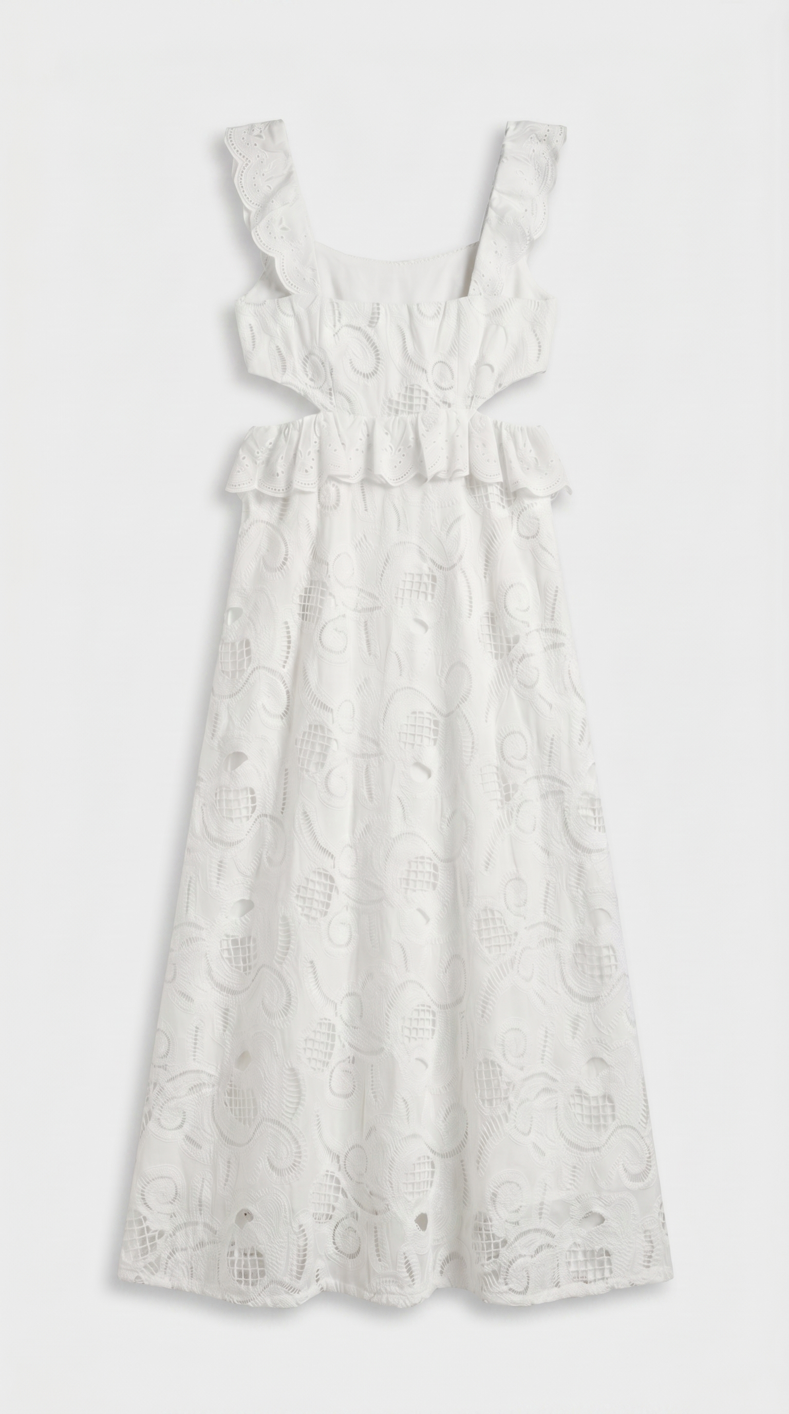 Venta - Ruffled Eyelet Cutout Midi Dress White