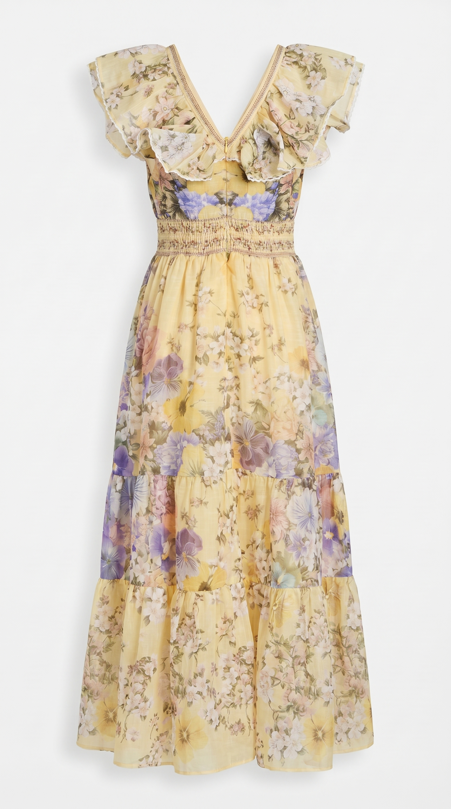 Natalia - Abito midi in pizzo floreale a balze con volant