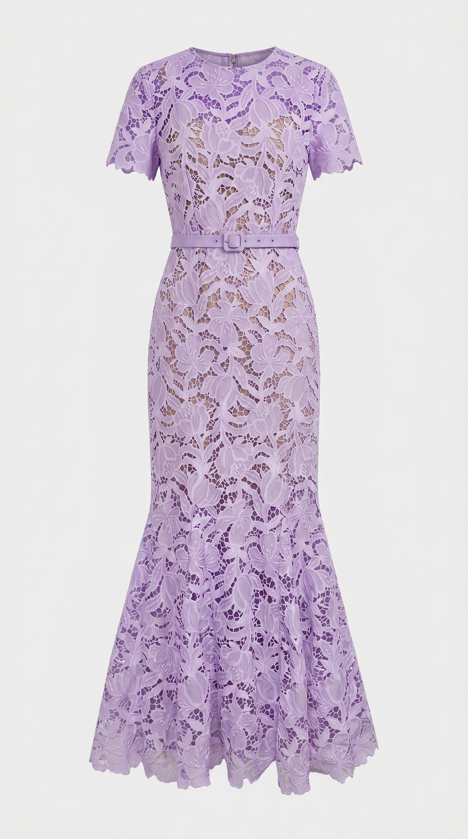Zoya - Belted Floral Lace Trumpet Gown