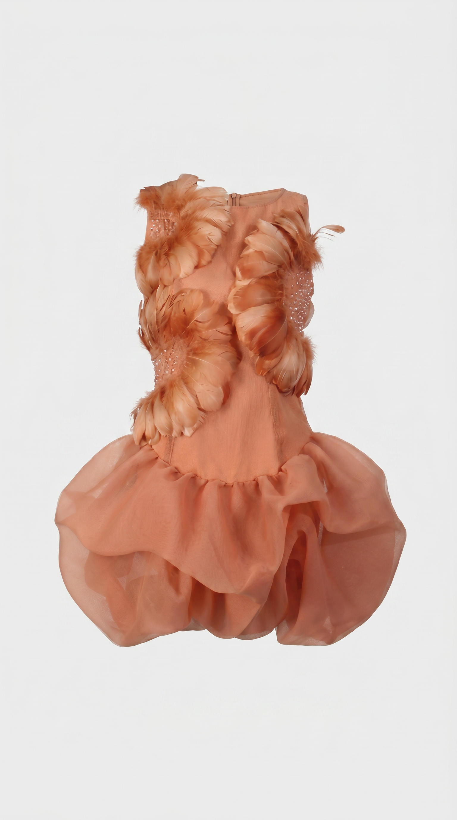 Maya – Kurzes Ballonkleid aus Organza mit Federn
