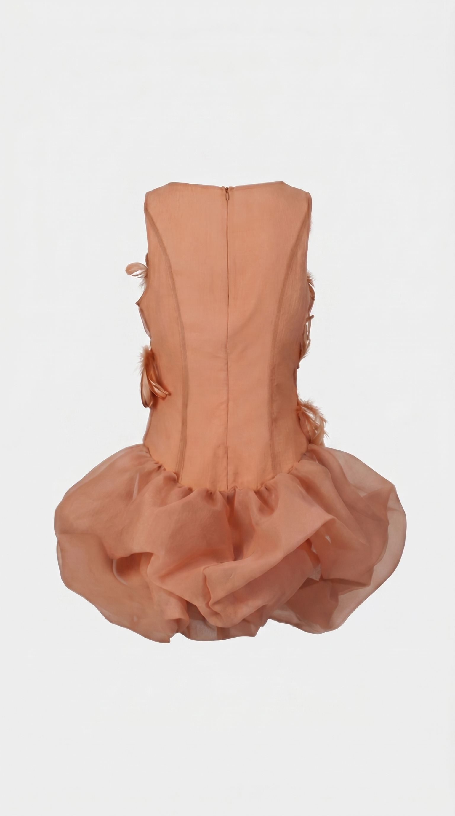 Maya - Feather-Embellished Organza Bubble Mini Dress