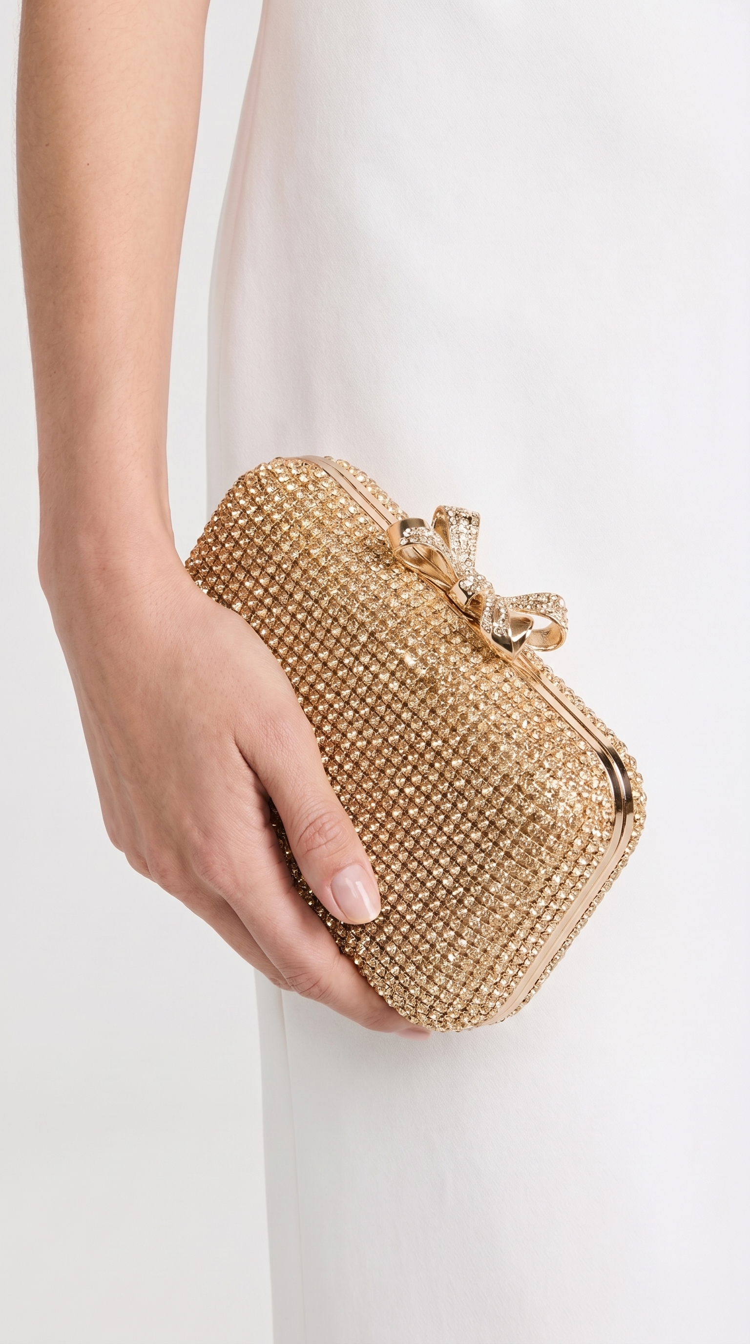 Thal - Crystal-Encrusted Bow Minaudière Clutch Gold