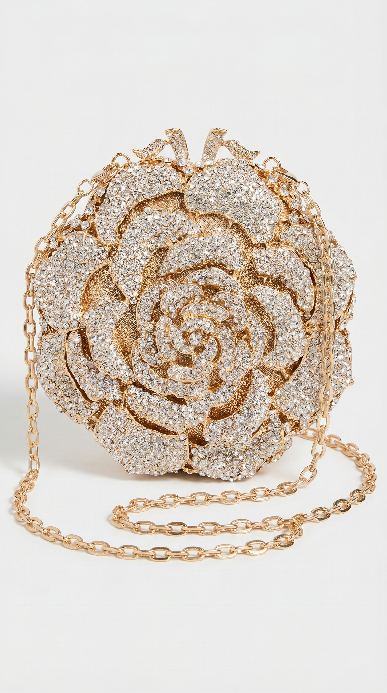 Luce - Pochette minaudière rigida con rosetta 3D di cristalli