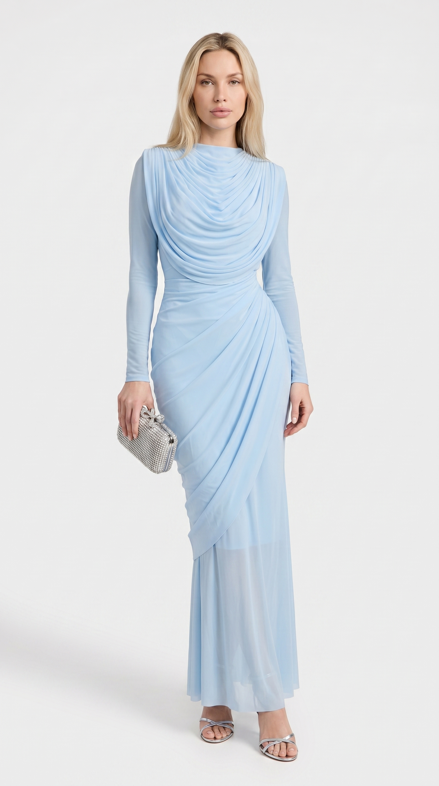 Cala - Draped Cowl-Neck Long-Sleeve Maxi Gown