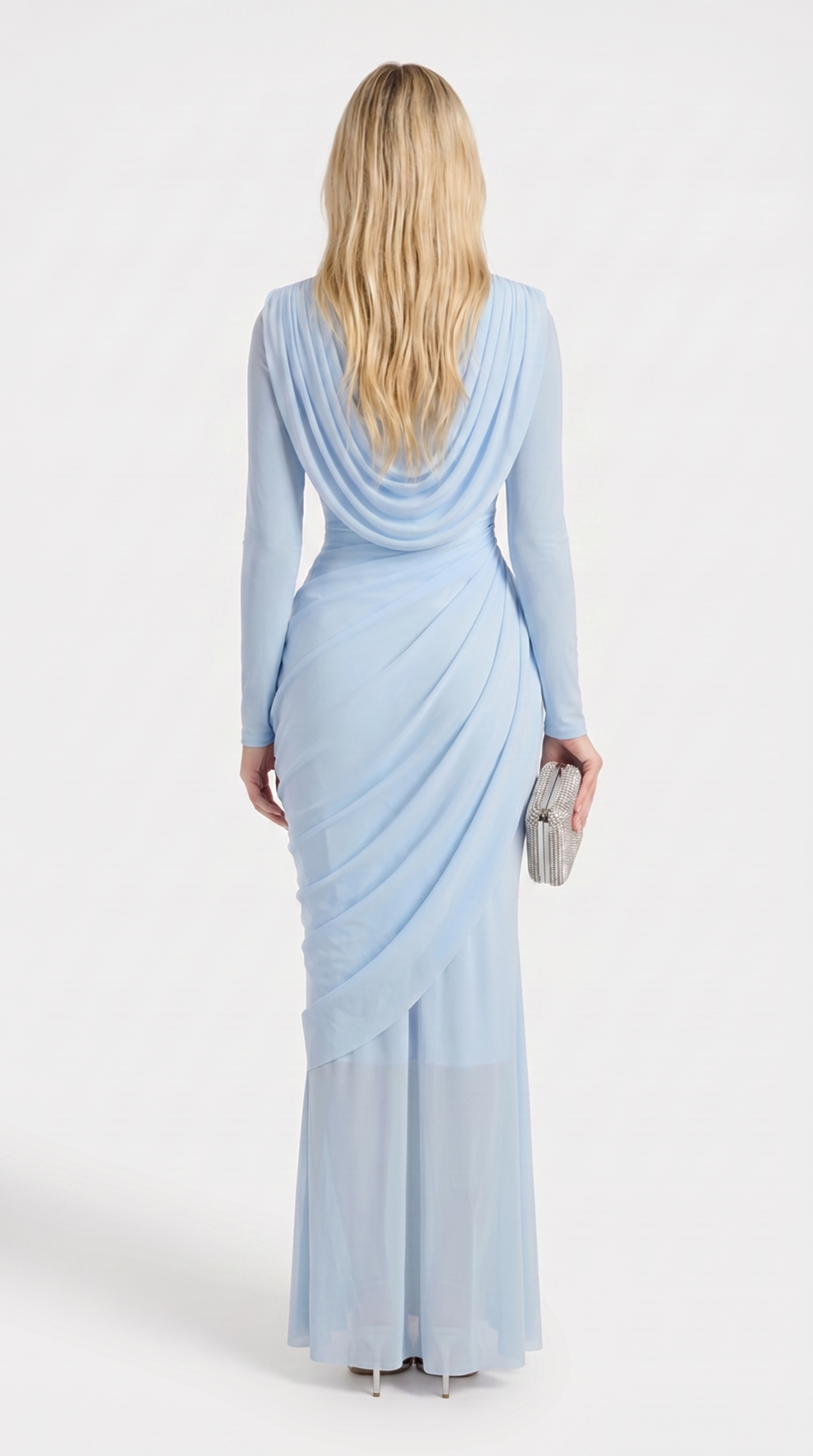 Cala - Draped Cowl-Neck Long-Sleeve Maxi Gown