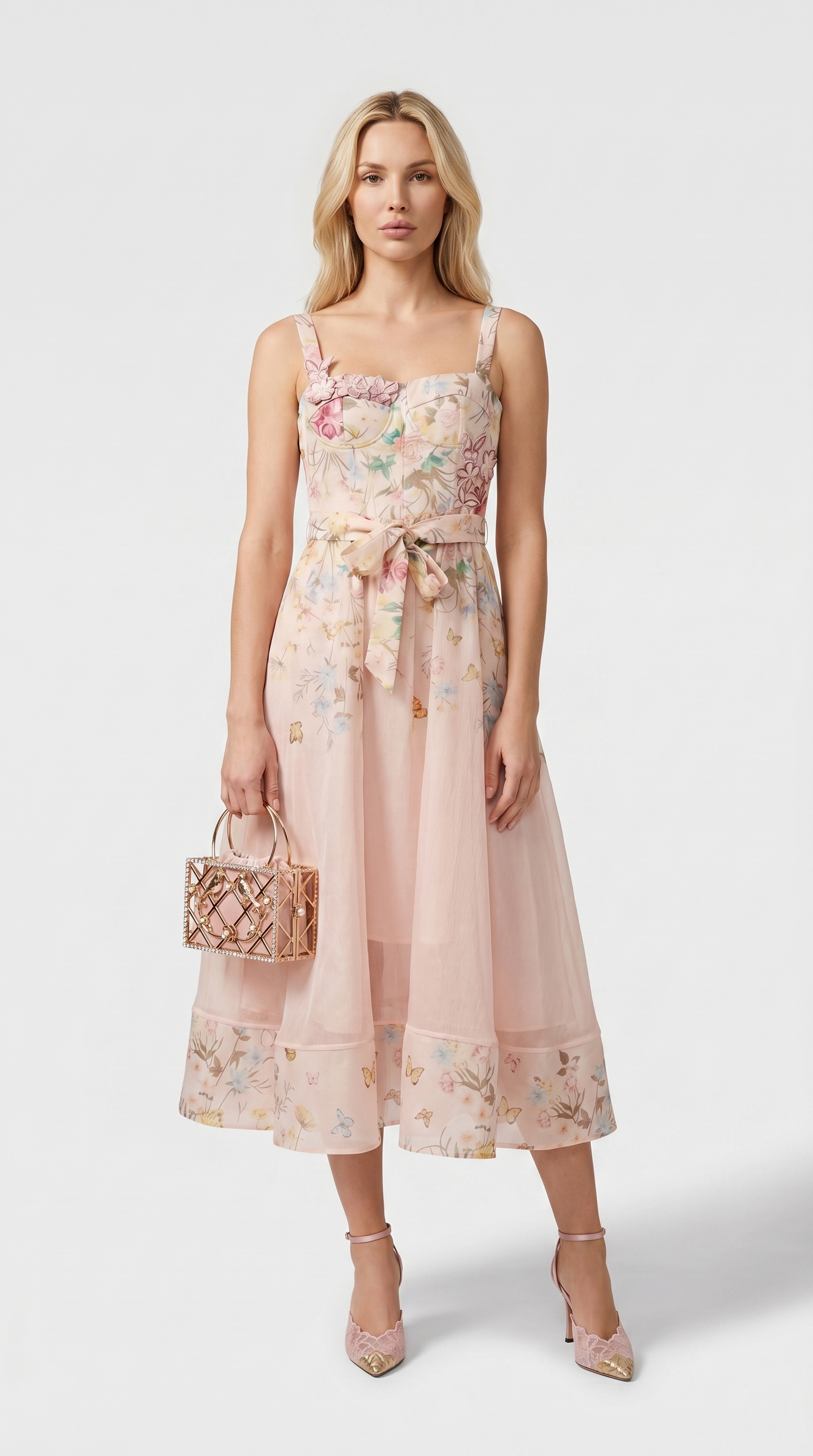 Naut - Floral Organza Bustier Midi Dress