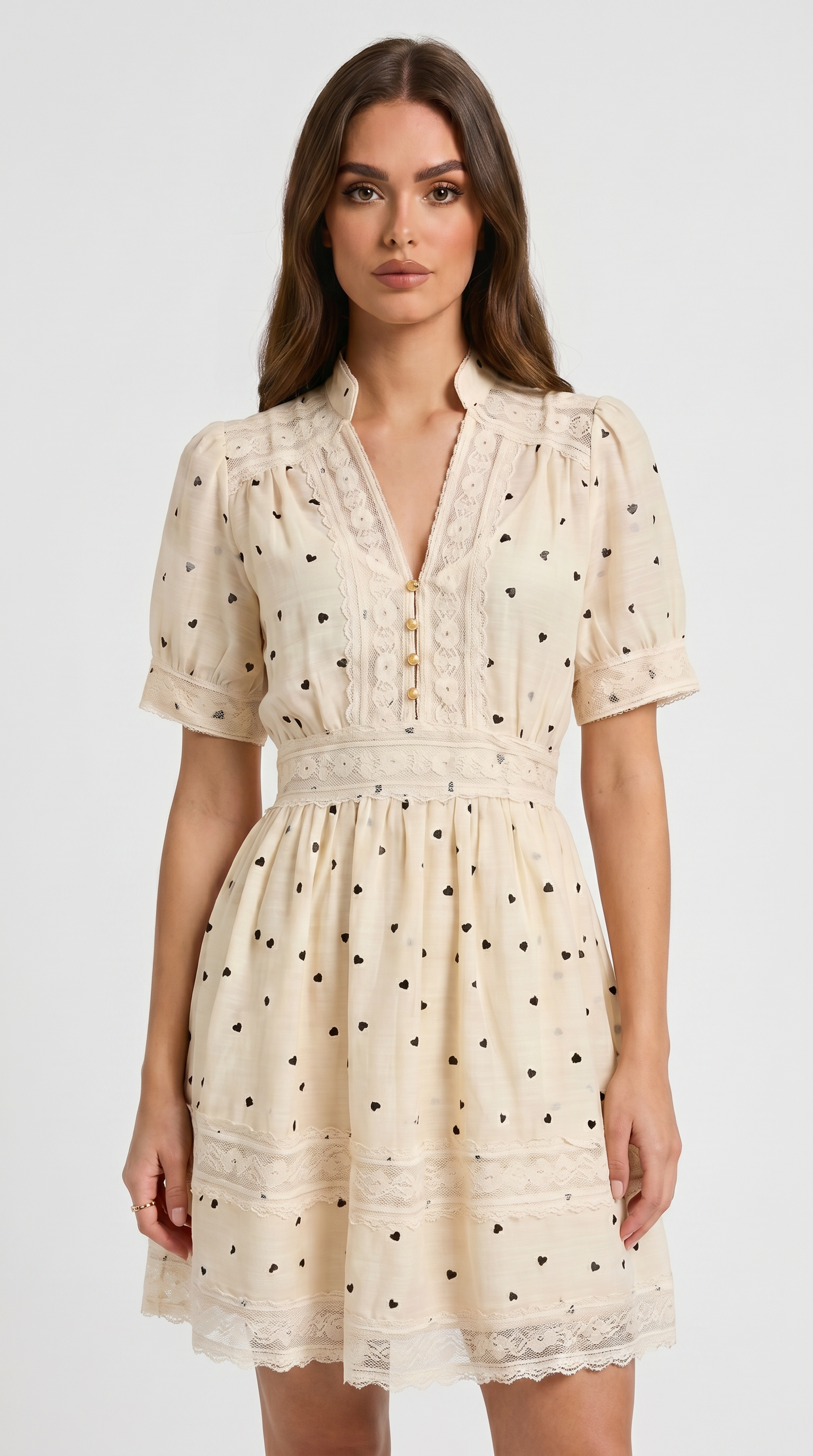 Lino - Lace-Trimmed Heart Mini Dress