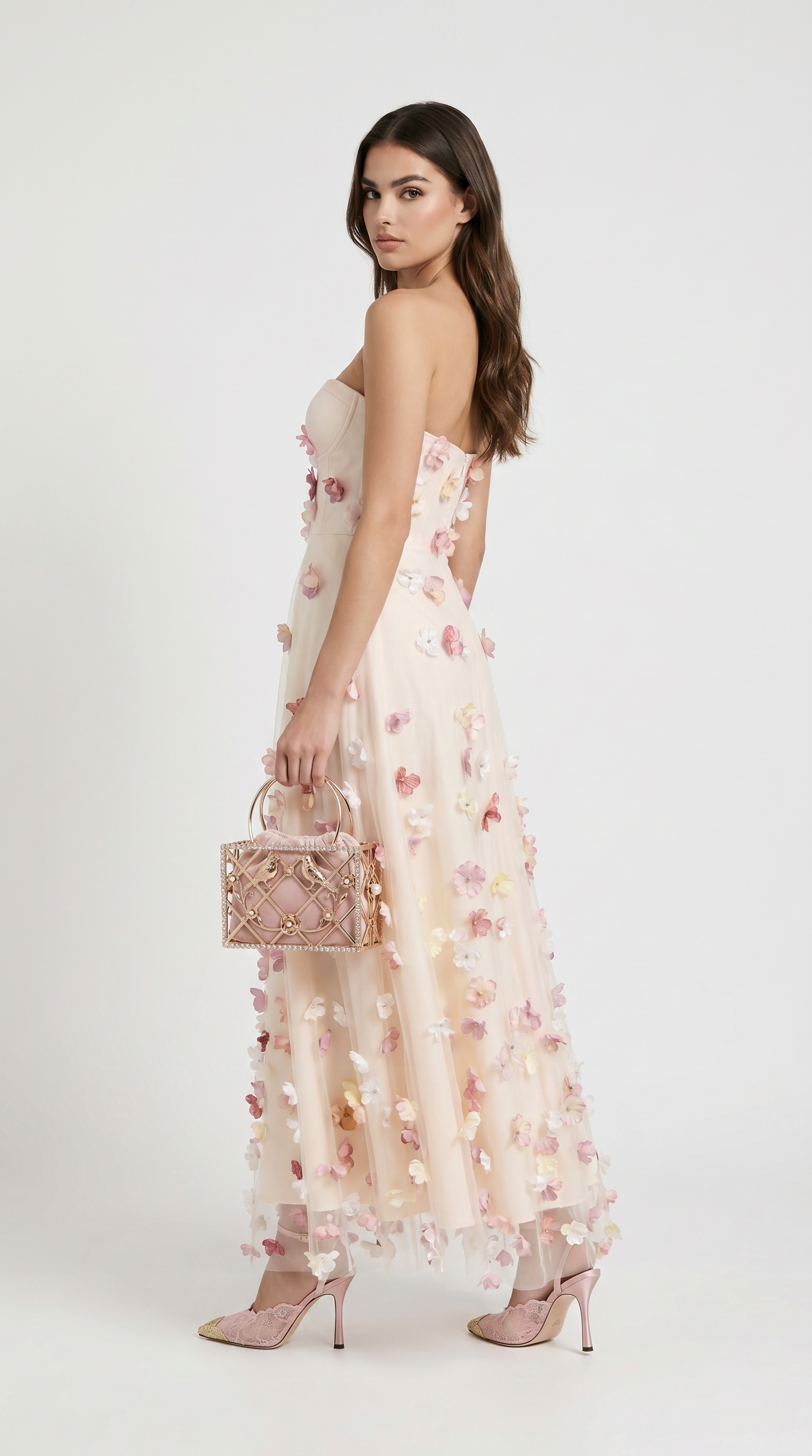 Zora - Strapless 3D Floral Tulle Maxi Gown