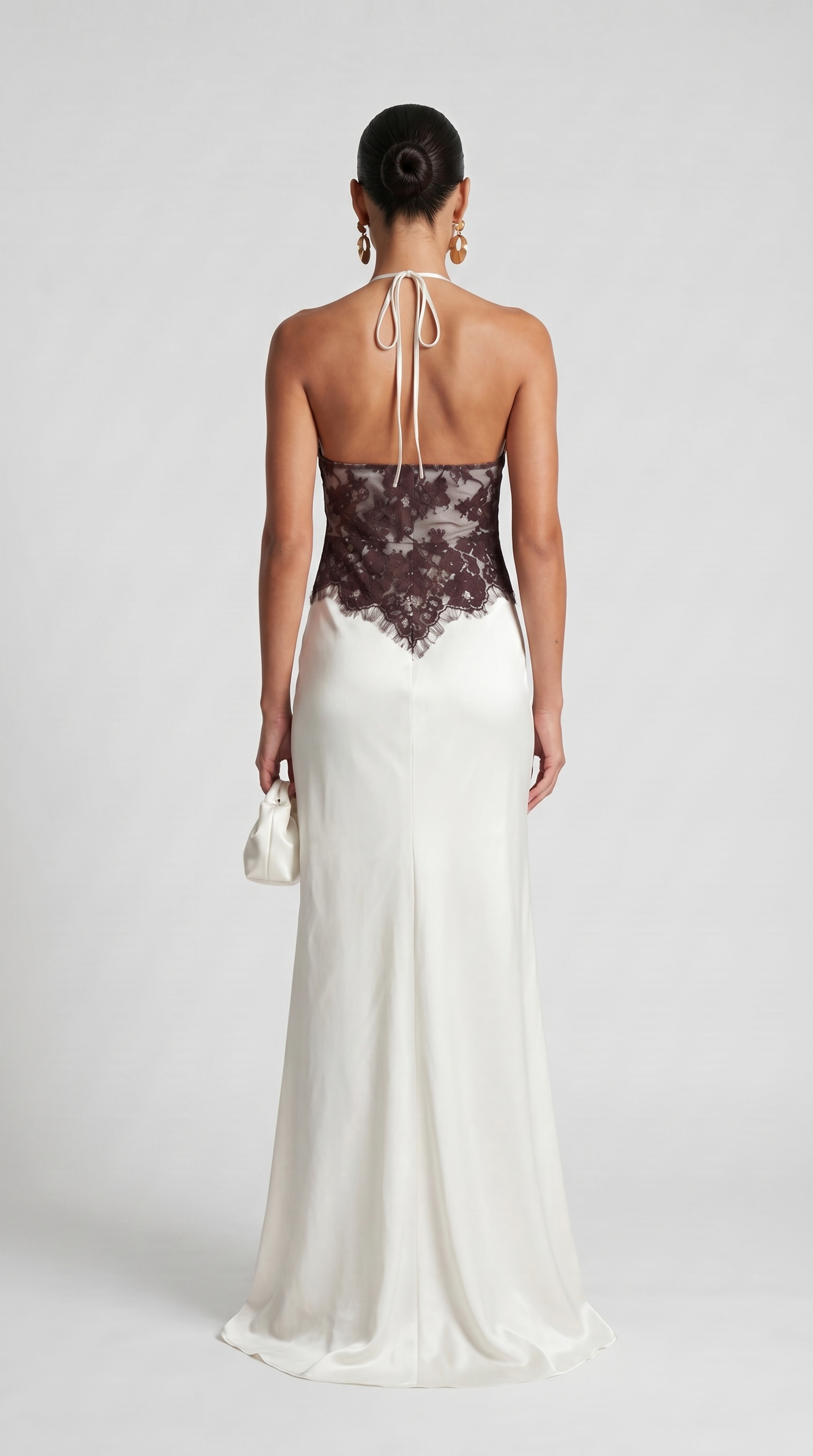 Suno - Halter Lace and Satin Slip Gown