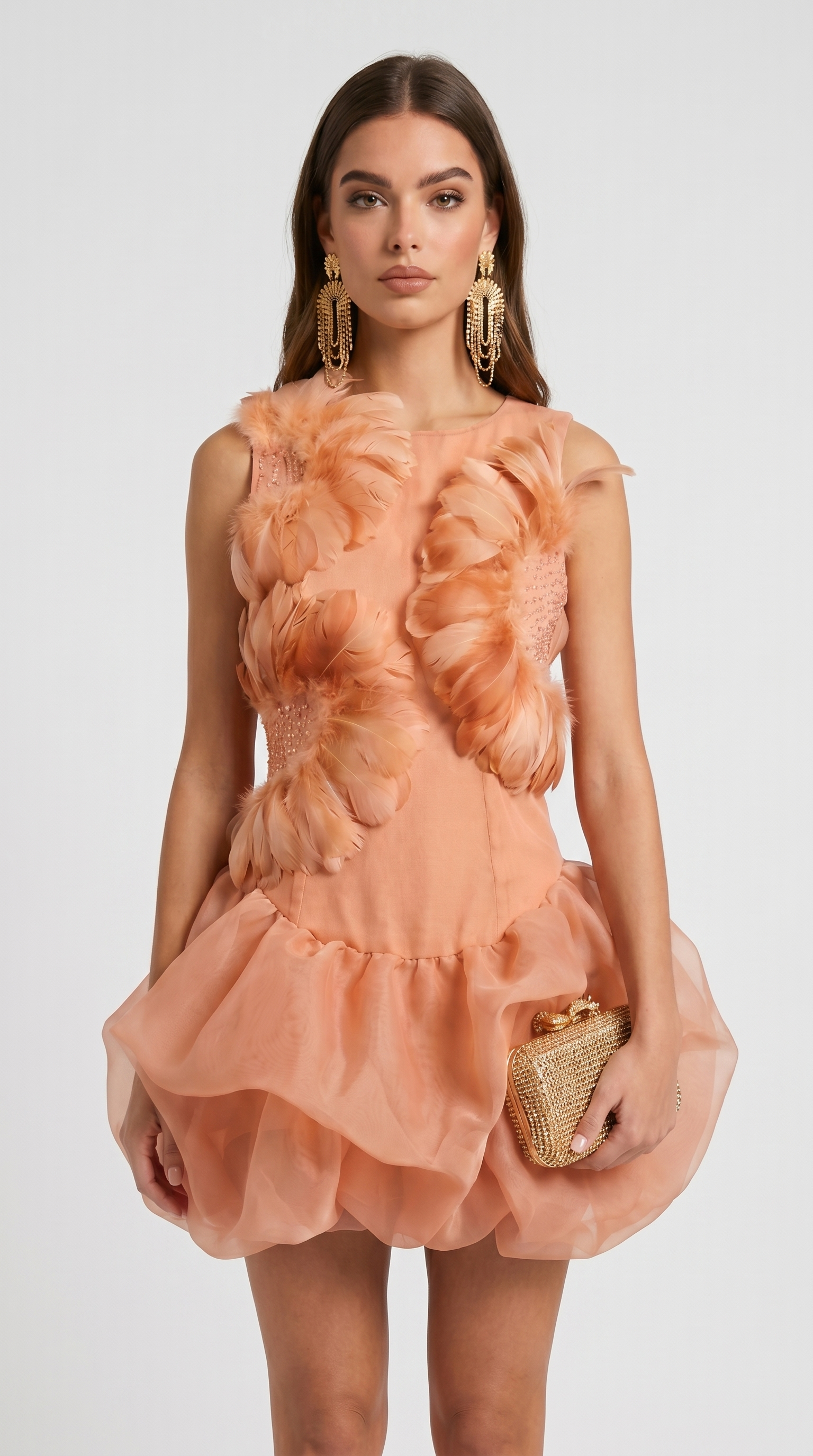 Maya – Kurzes Ballonkleid aus Organza mit Federn