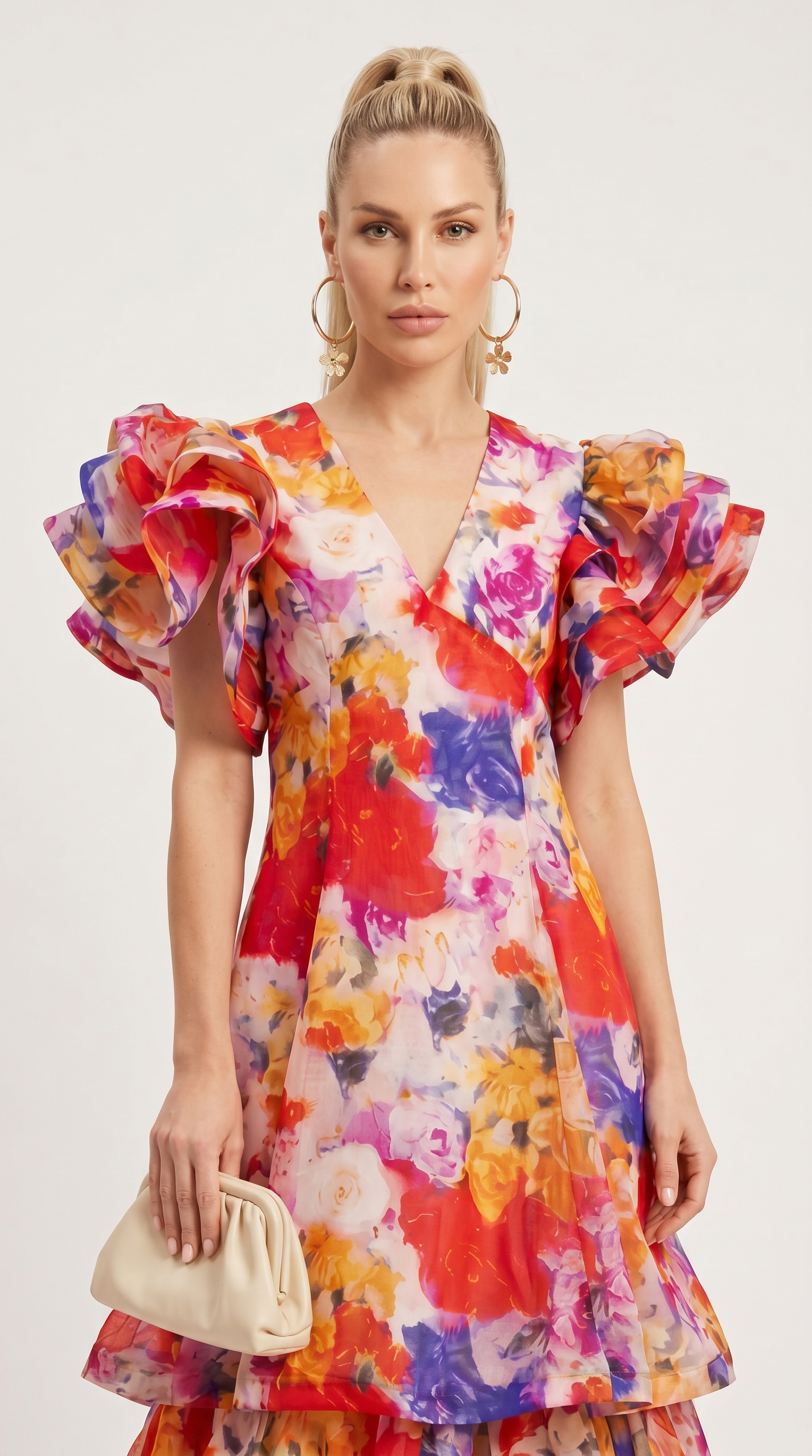 Nida - Maxikleid aus Organza mit Rüschen und Blumenmuster