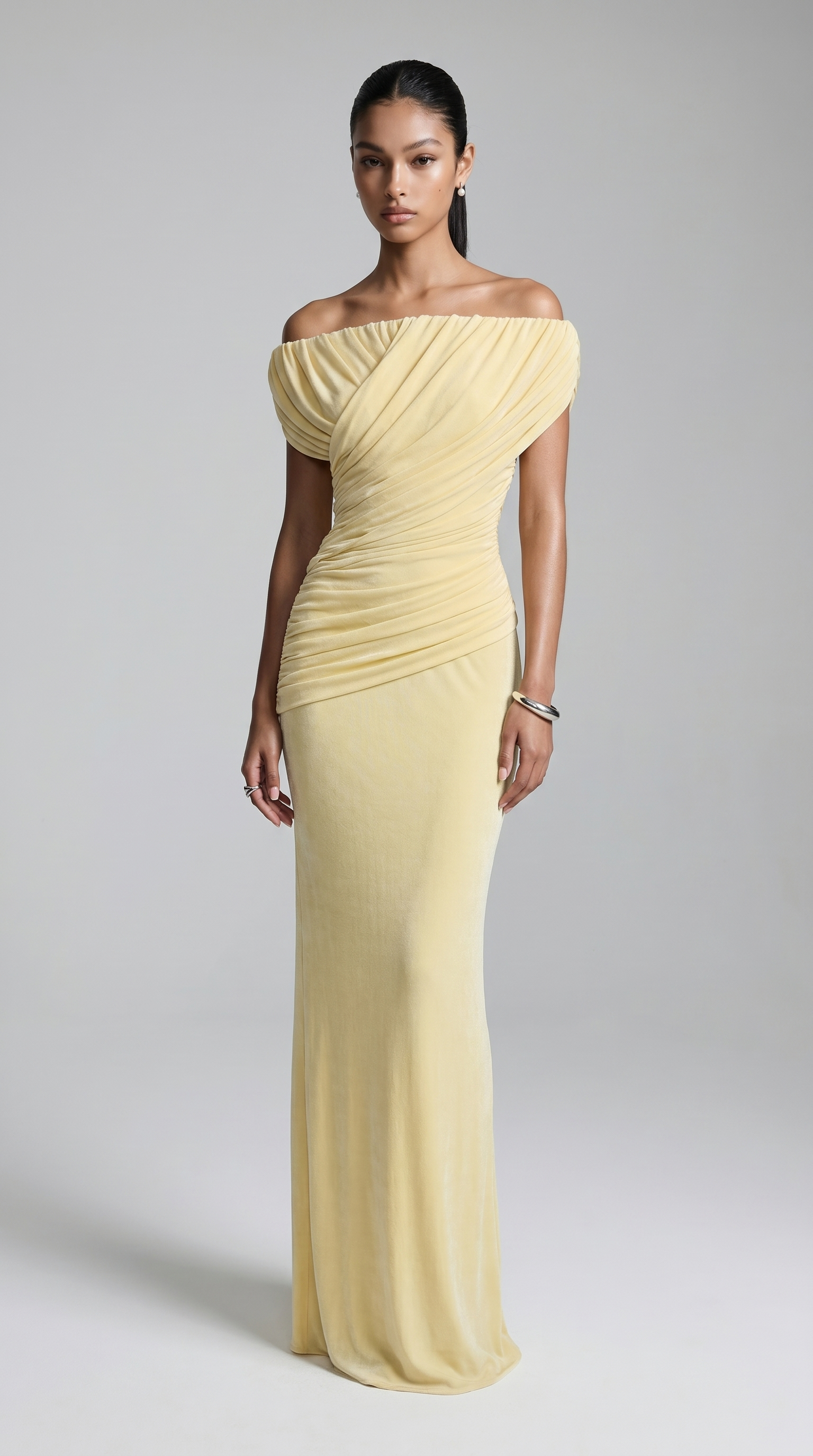 Roca - Off-the-Shoulder Draped Velvet Maxi Gown