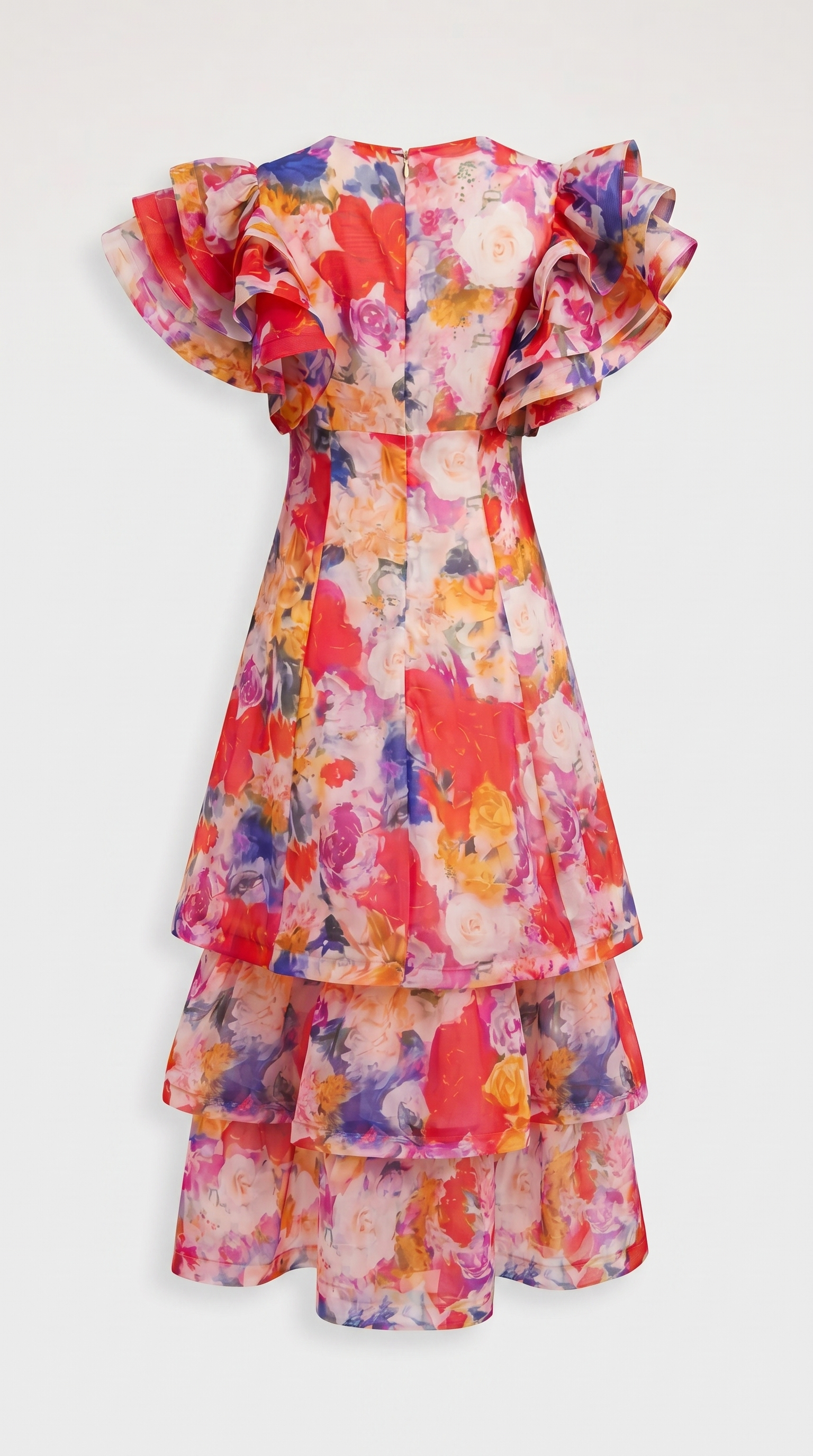 Nida - Maxikleid aus Organza mit Rüschen und Blumenmuster