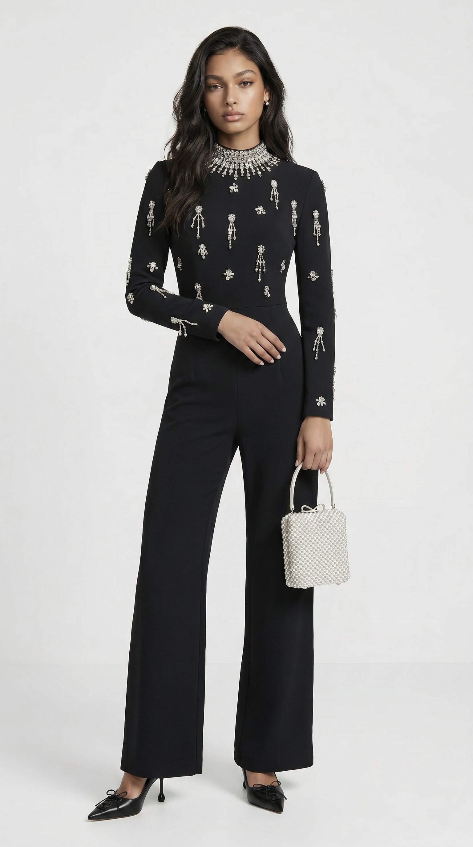 Zeri - Kristallverziertes Samt-Jumpsuit mit weitem Bein