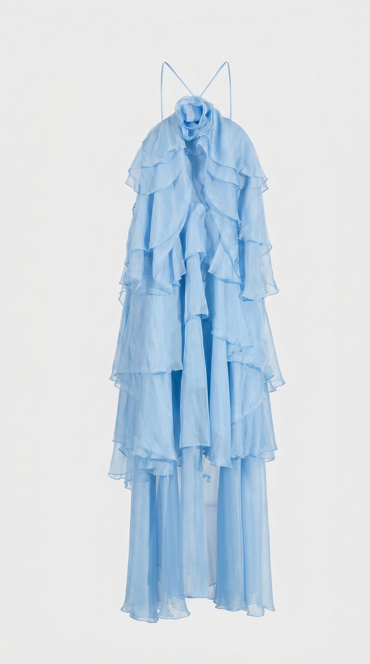 Zeli - Tiered Ruffle Halter Maxi Dress Blue