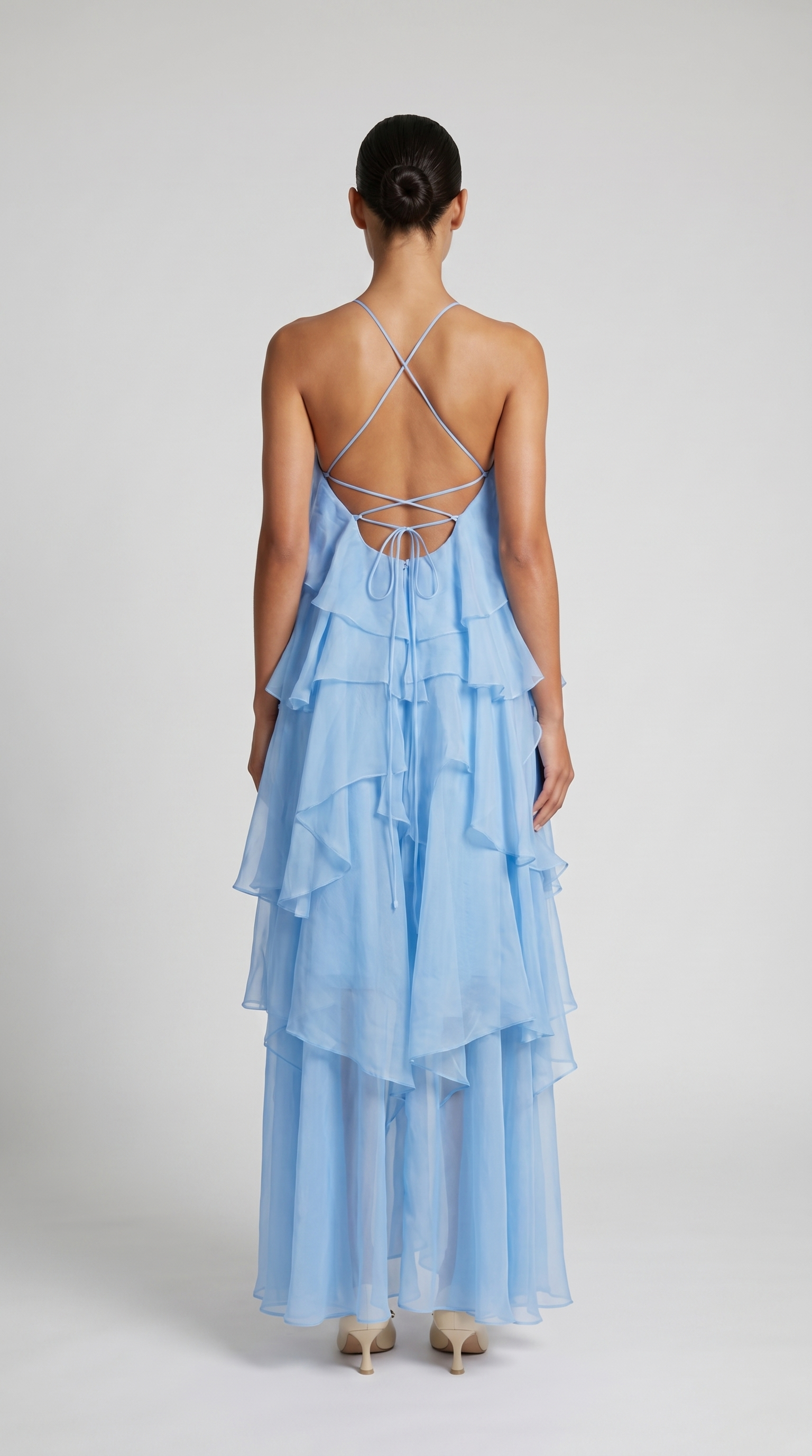 Zeli - Tiered Ruffle Halter Maxi Dress Blue