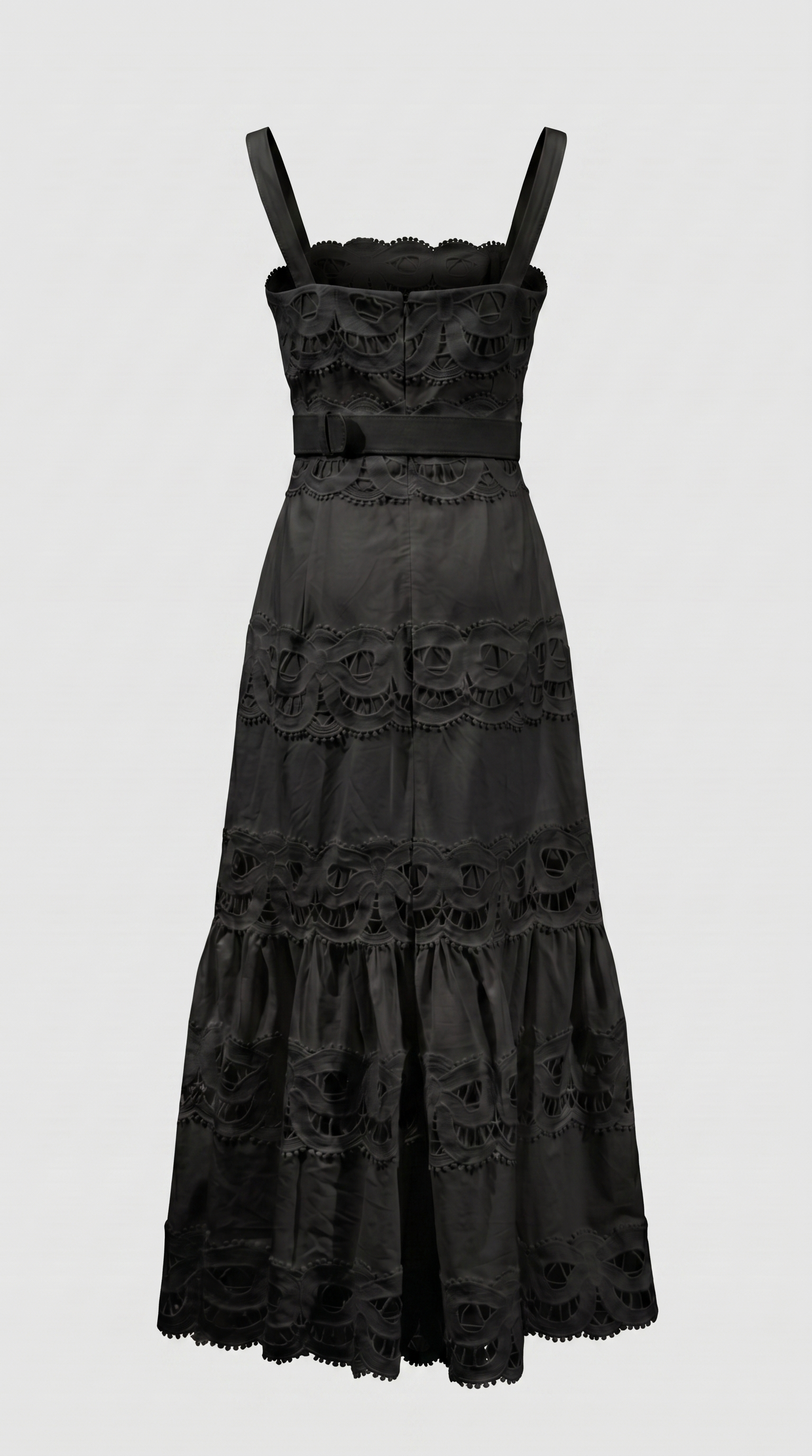 Seda - Maxikleid mit Gürtel und Ösenspitze Schwarz