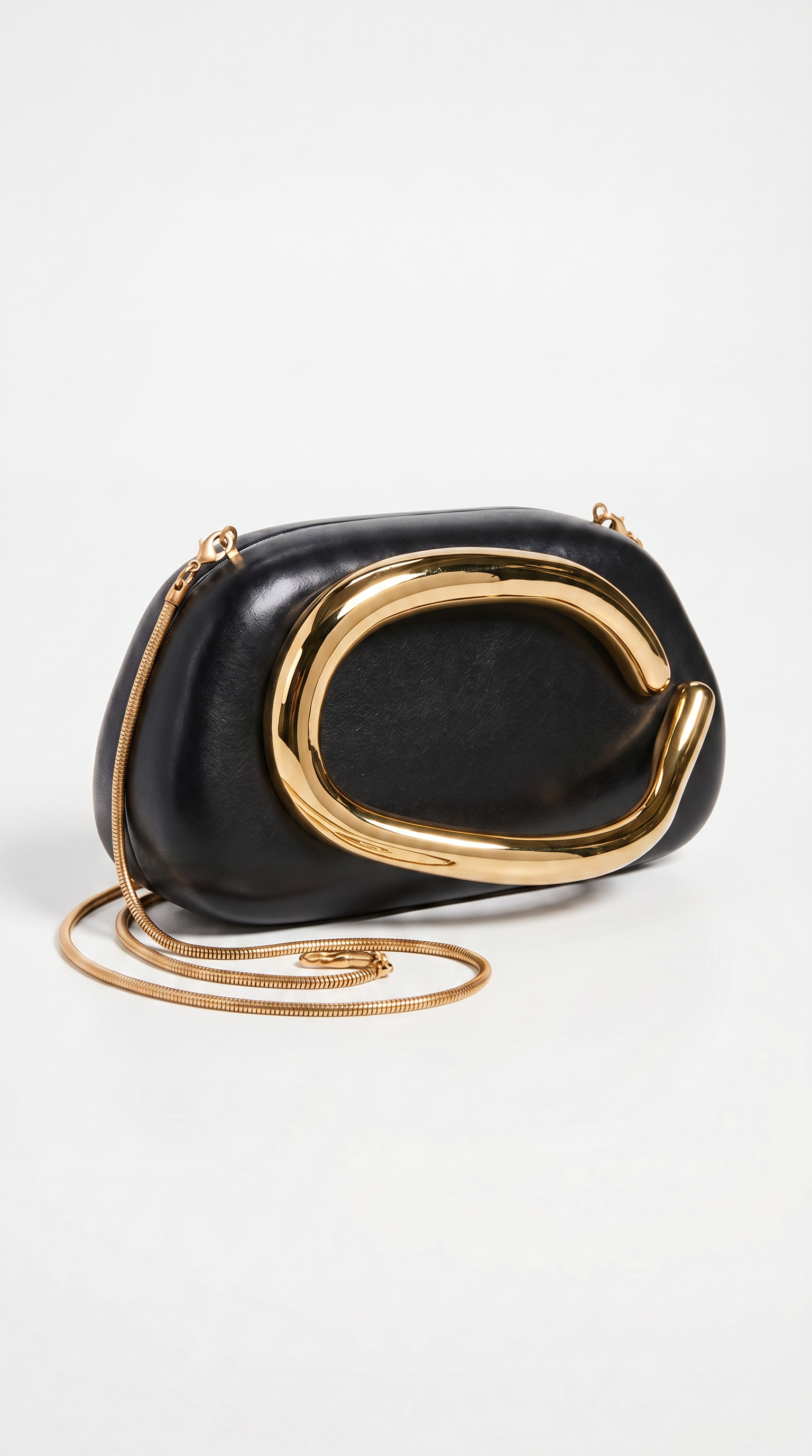Sage - Pochette a mezzaluna con manico metallico scultoreo nero