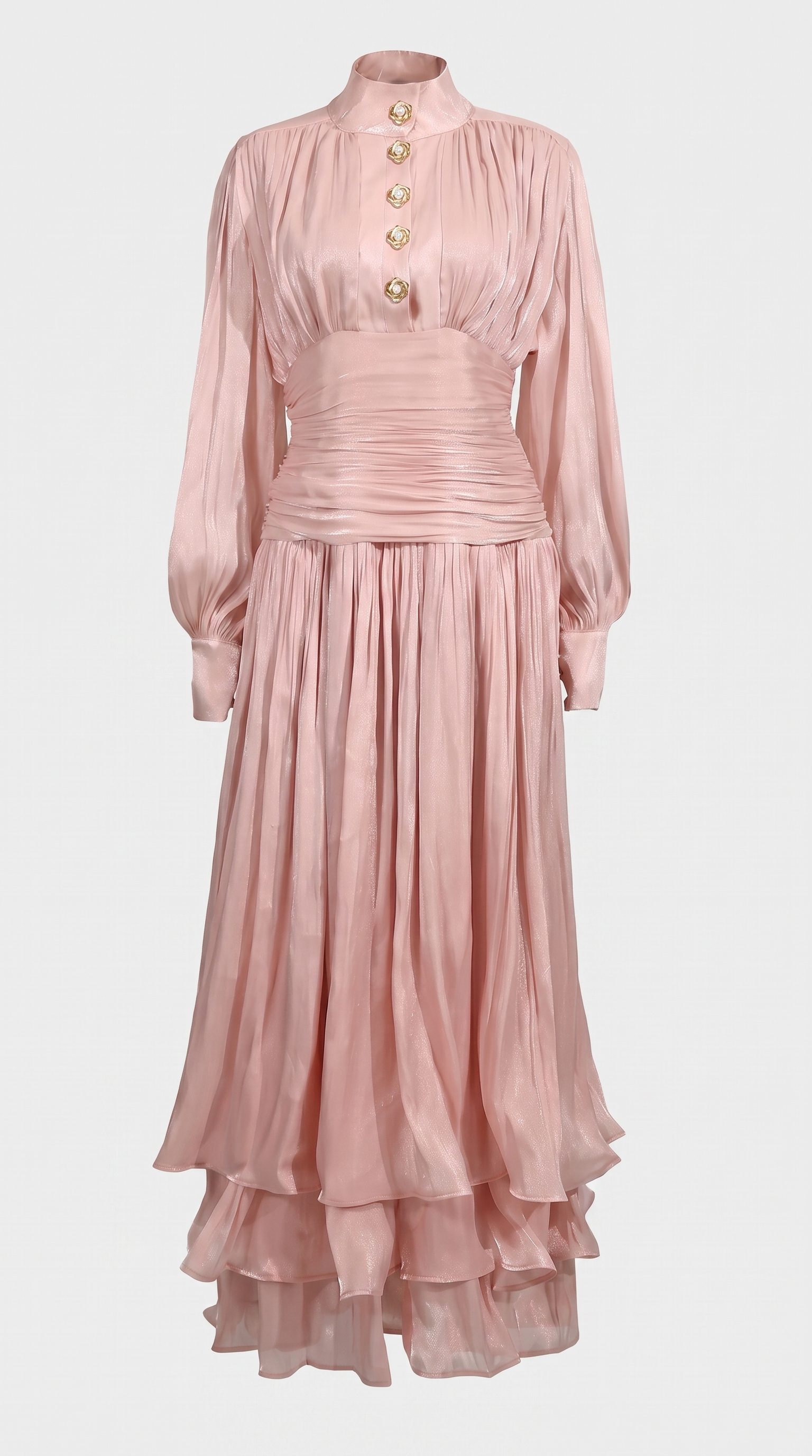 Sandra - Plissiertes Maxikleid mit gerafftem Rollkragen