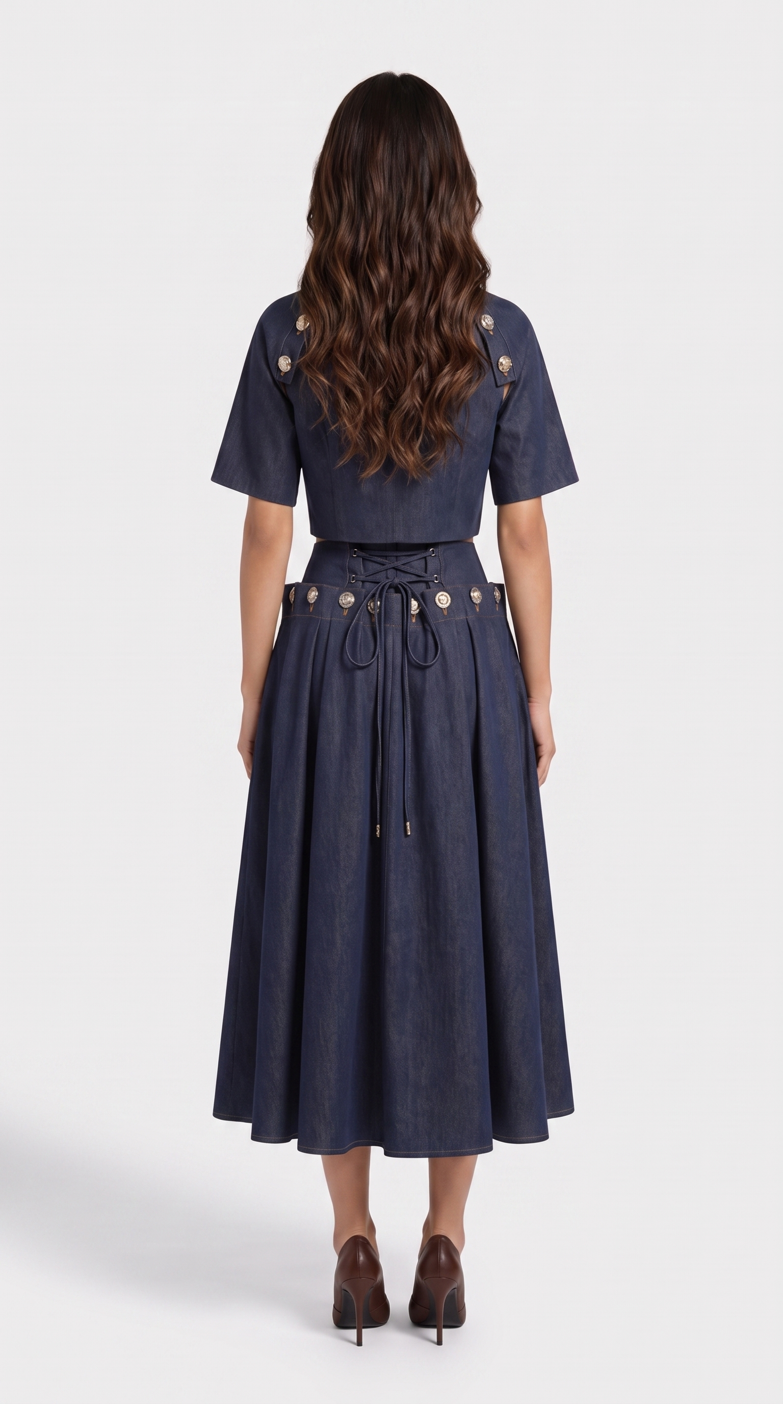 Siro - Sculptural Two-Piece Illusion Denim Midi Dress